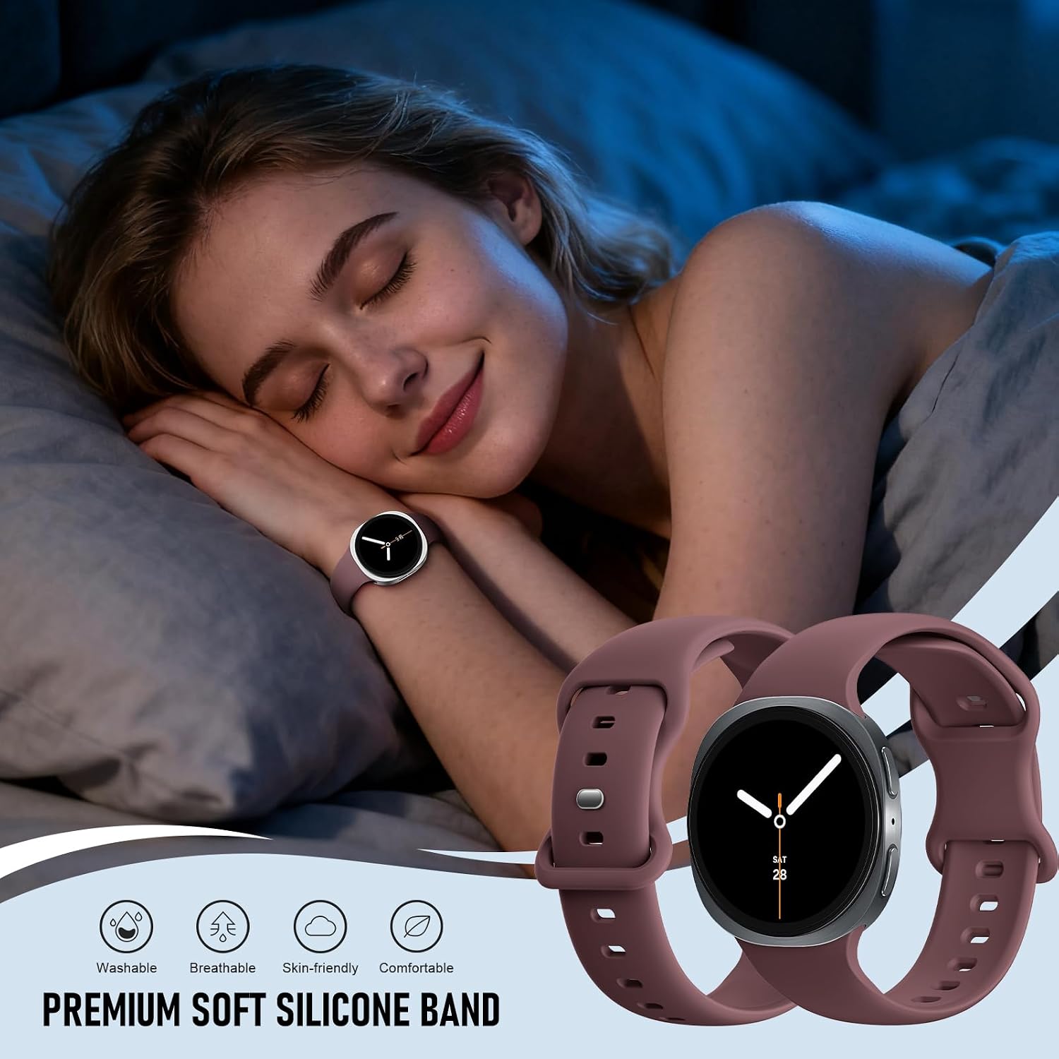 Detalle de Sport Silicone Band for Samsung Galaxy Watch 8 (40mm/44mm) & Galaxy Watch 8 Classic (46mm) – Soft, Waterproof, Easy-Install Strap