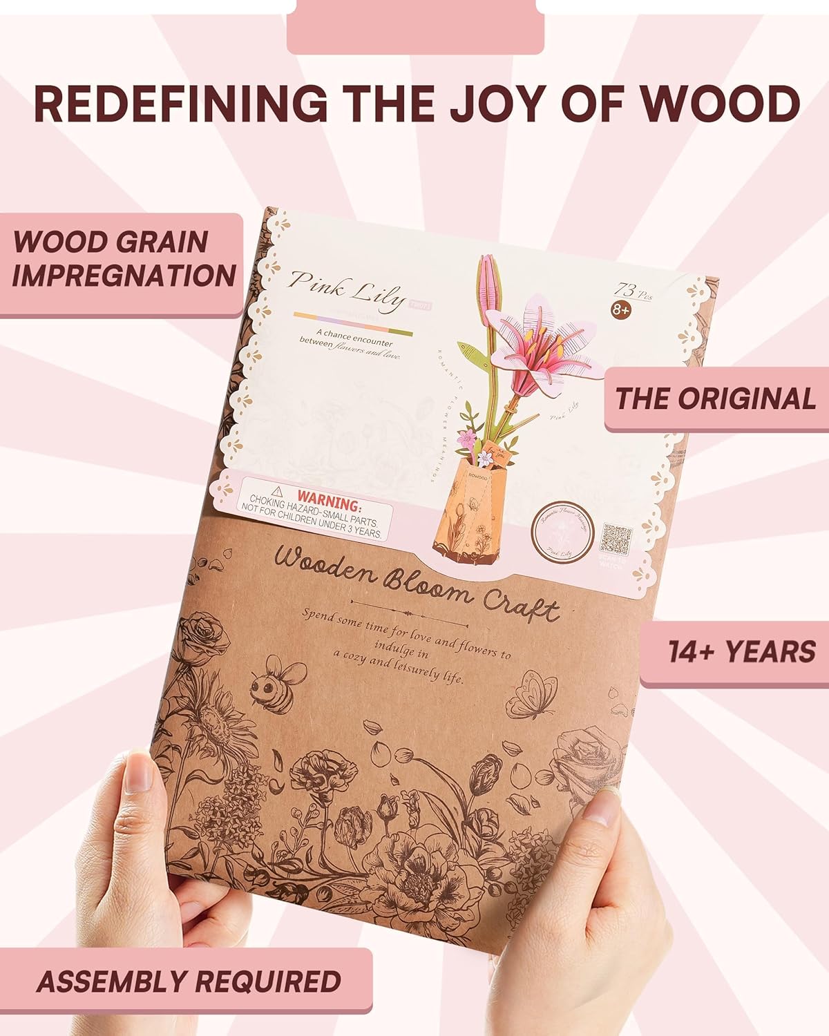 Thumbnail 5 de Wowood 3D Flower Wooden Puzzles for Adults - Pink Lily (73 PCS)
