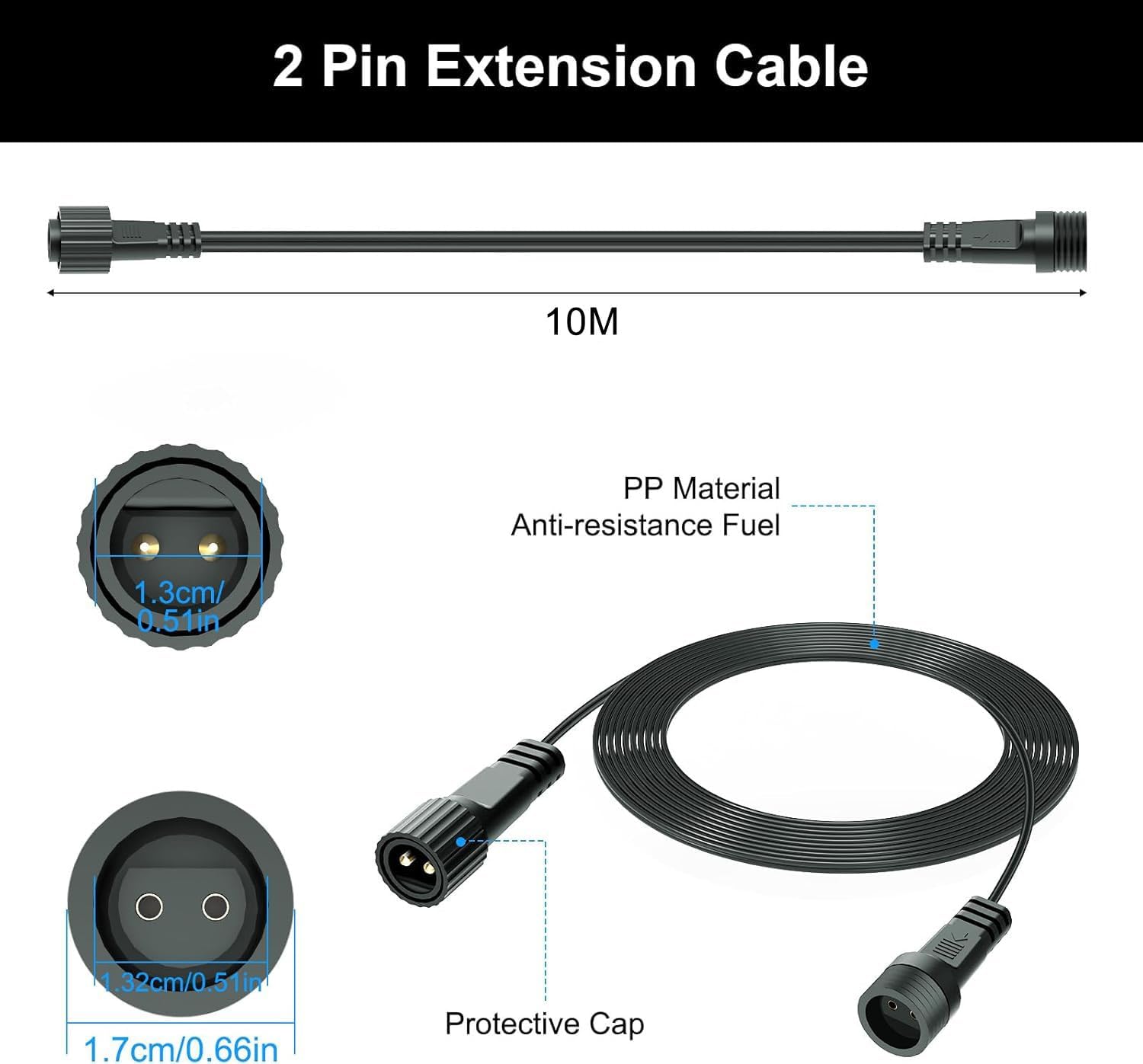Detalle 2 de cshare 10m (33ft) 2‑Pin Outdoor Extension Cable for G40 Globe & String Lights (IP65 Waterproof)