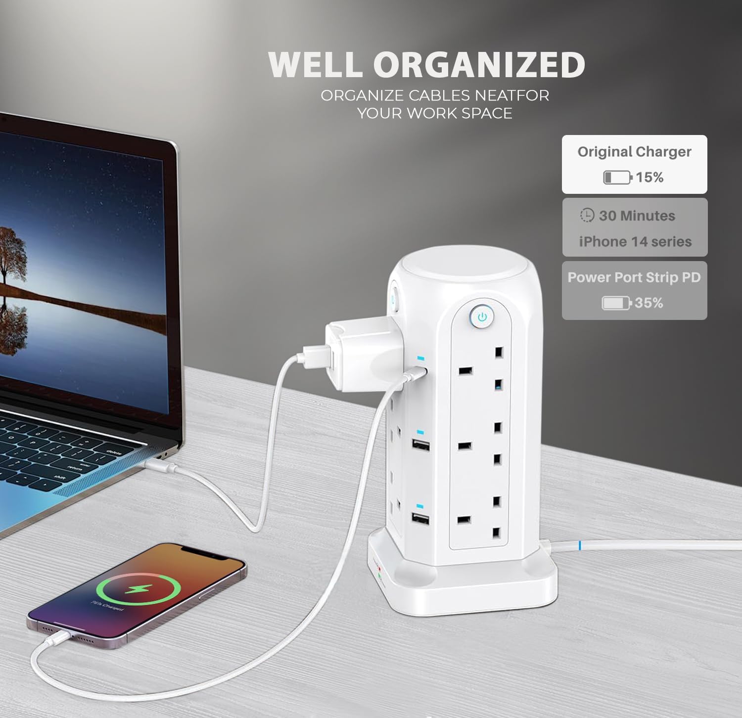 Detalle 2 de Wolf Power Tower Extension Lead 12-socket, 2m 🔌