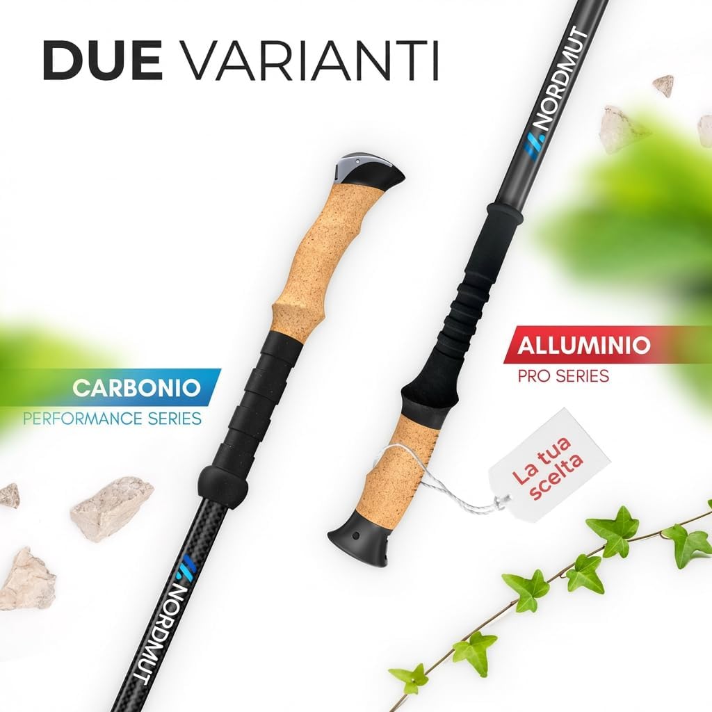 Thumbnail 6 de NORDMUT Bastoni da trekking telescopici in carbonio e alluminio – regolabili 65–135 cm, manico in sughero con gommini inclusi