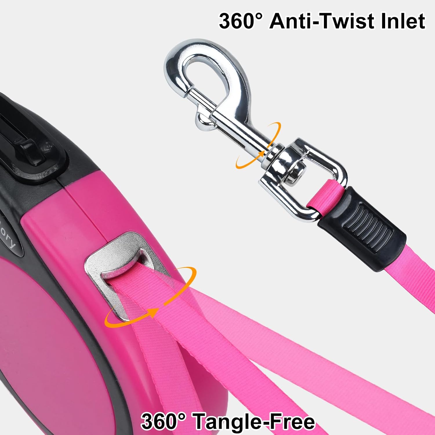 Detalle de Taglory Retractable Dog Lead 5 m (Extendable No-Tangle Nylon Tape) – Pink, up to 20 kg
