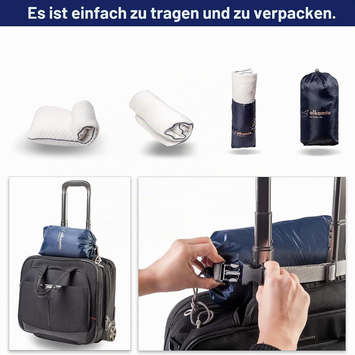 Detalle de alkamto Reisekissen – Campingkissen aus Memory-Schaum mit temperaturregulierendem Bezug