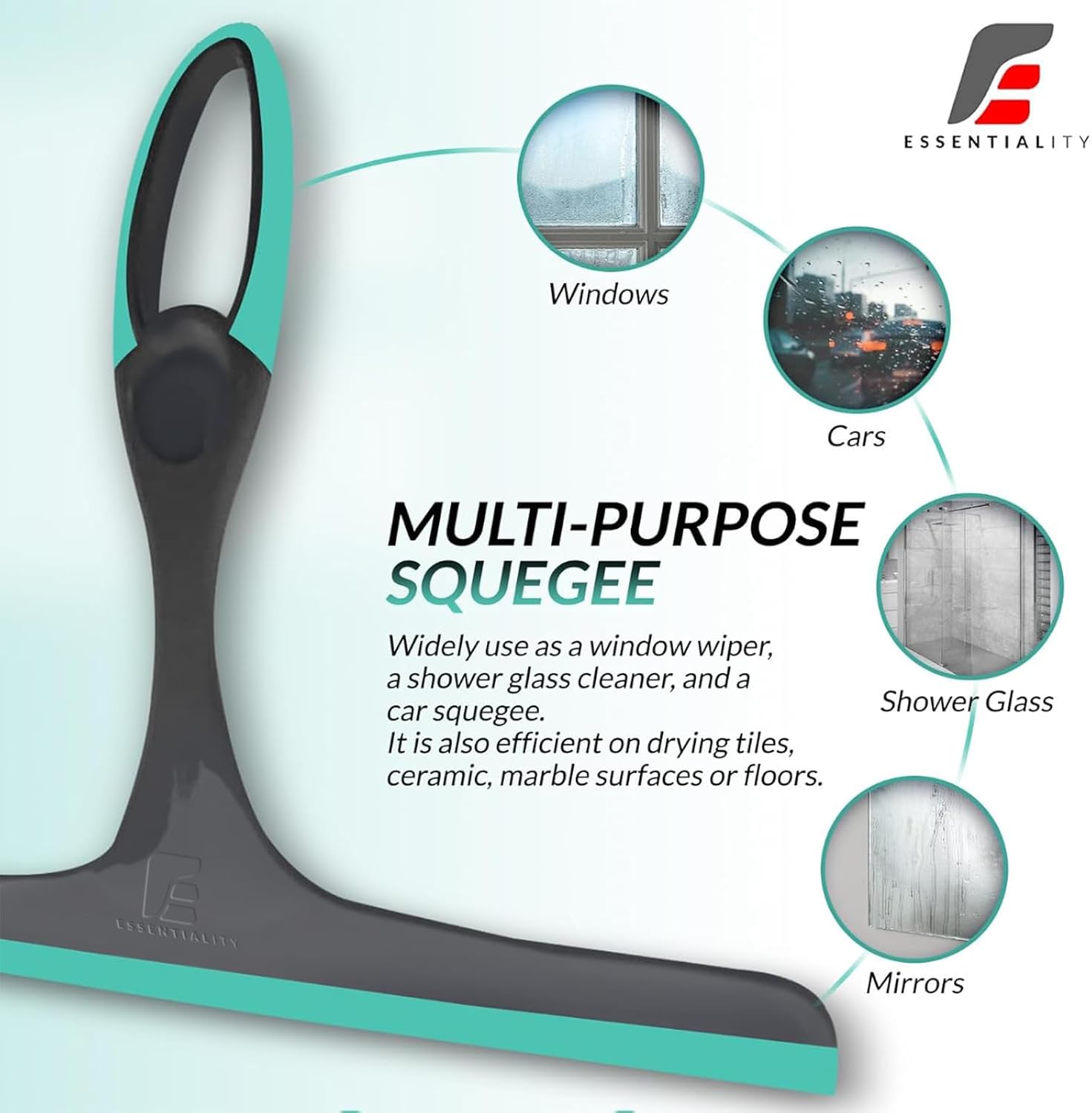 Detalle de Essentiality 2-Pack Multipurpose Window Squeegee – Turquoise/Grey