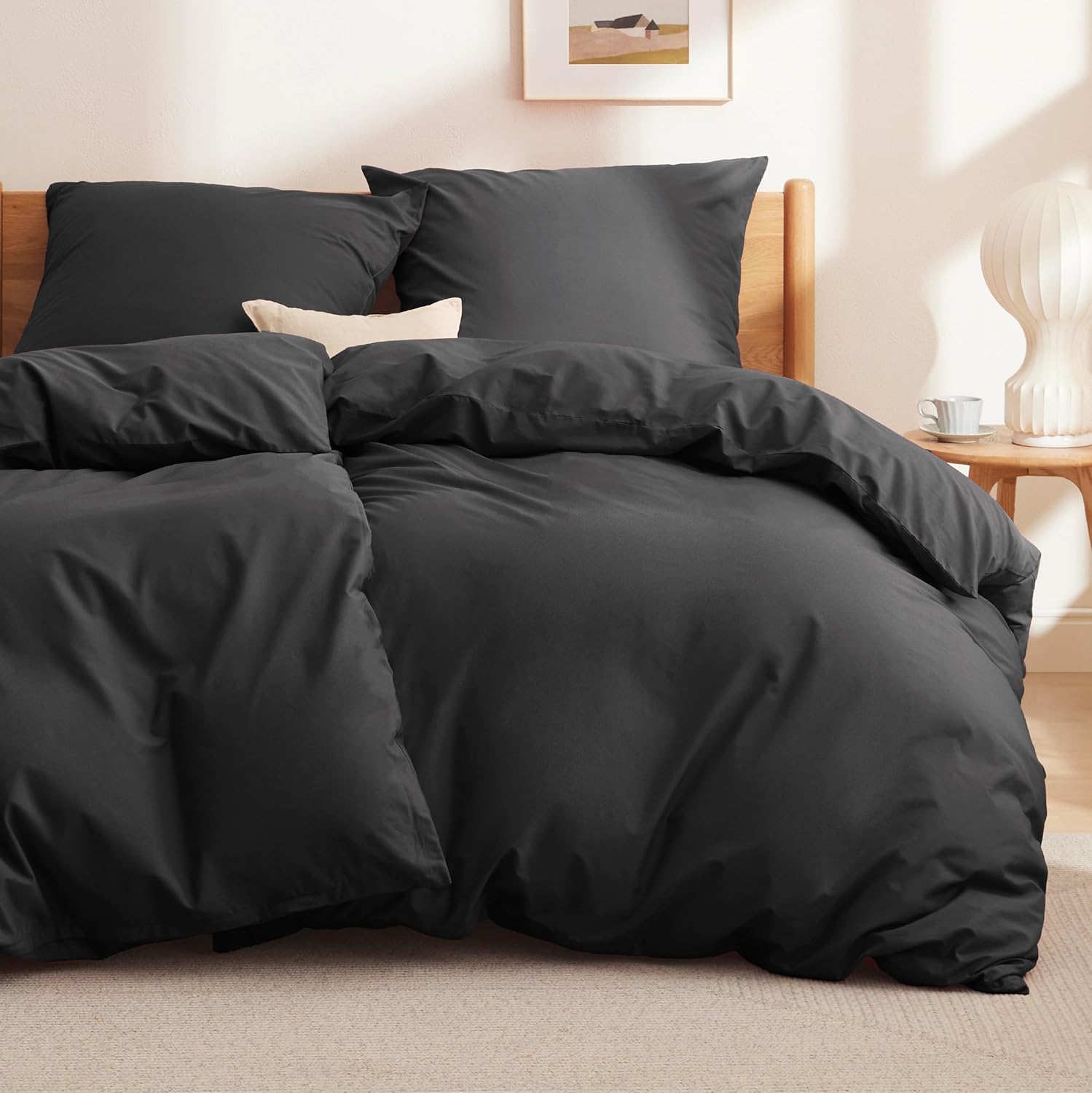 Thumbnail 1 de BEDSURE Bettwäsche 135x200 aus Baumwolle (4-teilig) – Schwarz, mit Reißverschluss