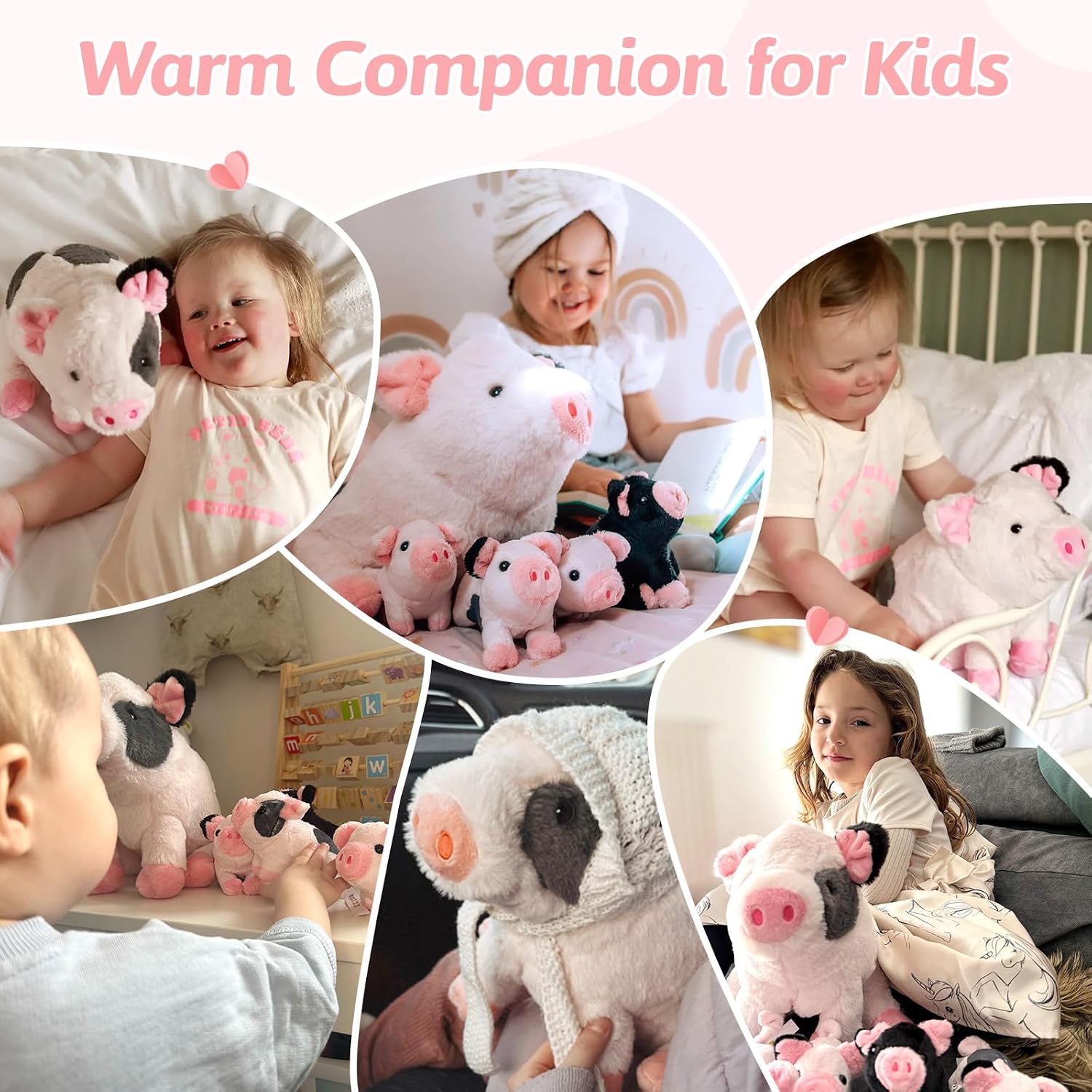 Detalle 2 de OUOZZZ 5er Set Schwein Kuscheltier – je 23 cm, mit 4 Baby-Schweinchen im Bauch, weicher Plüsch & sicherer Begleiter