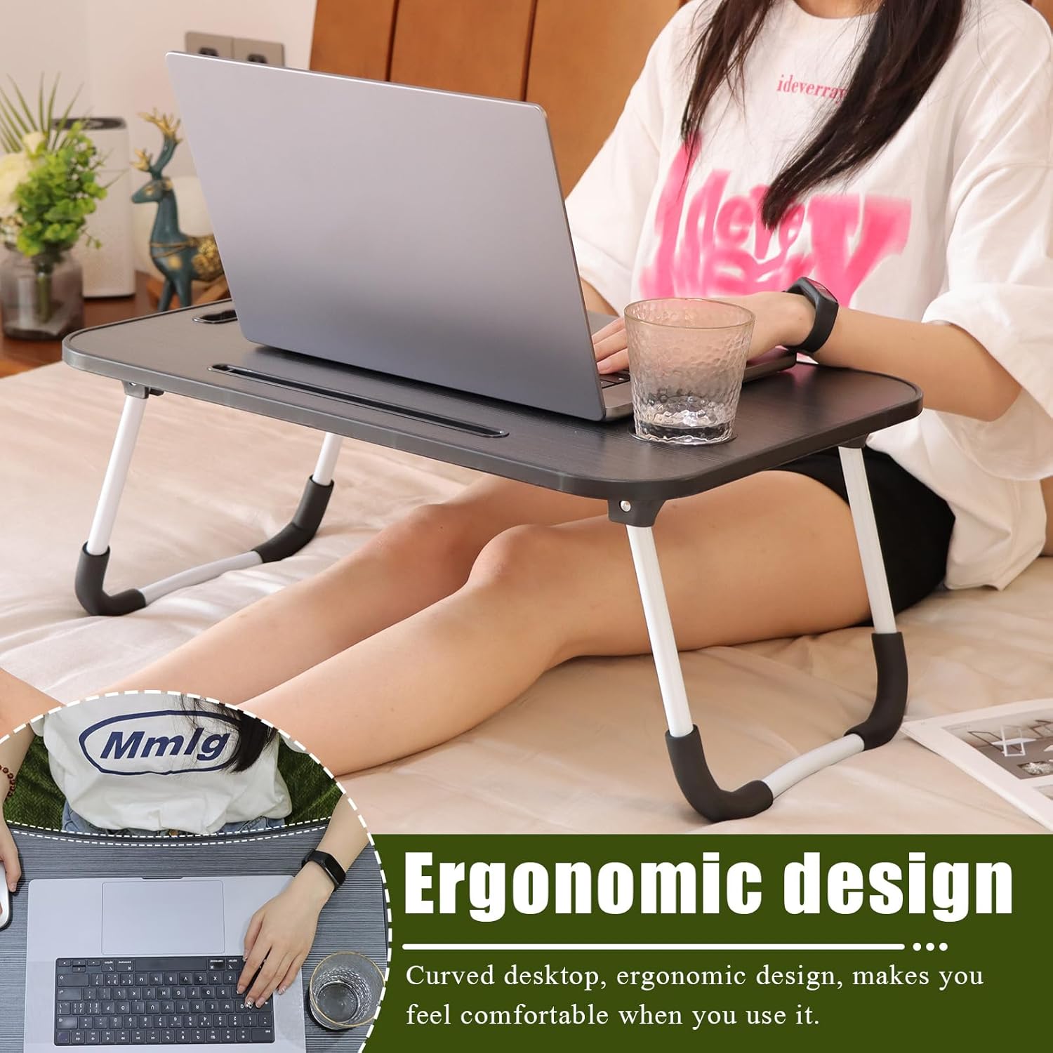 Thumbnail 4 de Laptop Desk with Foldable Legs and Cup Slot – Black (Bed Table)