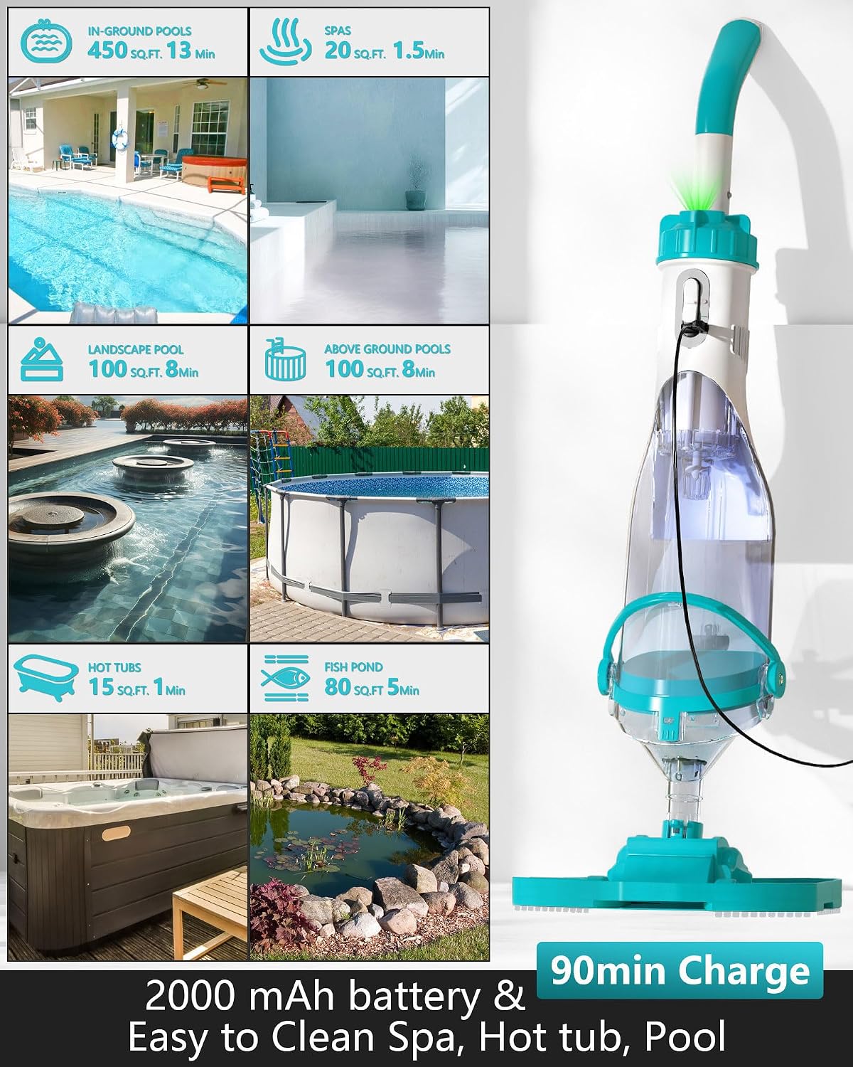 Thumbnail 5 de 2026NEW Pool Vacuum with Telescopic Pole: Cordless, All-Angle Cleaning with LED Display