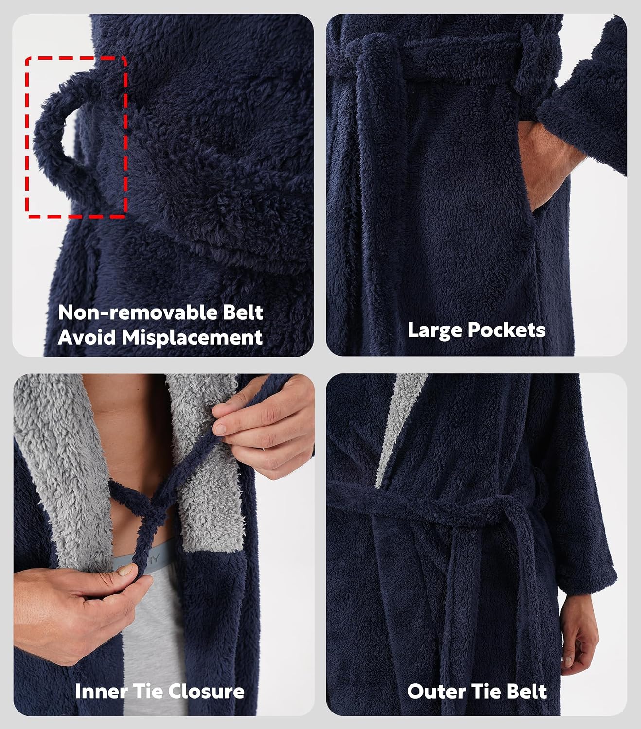 Detalle de DAVID ARCHY Men's Hooded Fleece Bathrobe, Full-Length Plush Robe