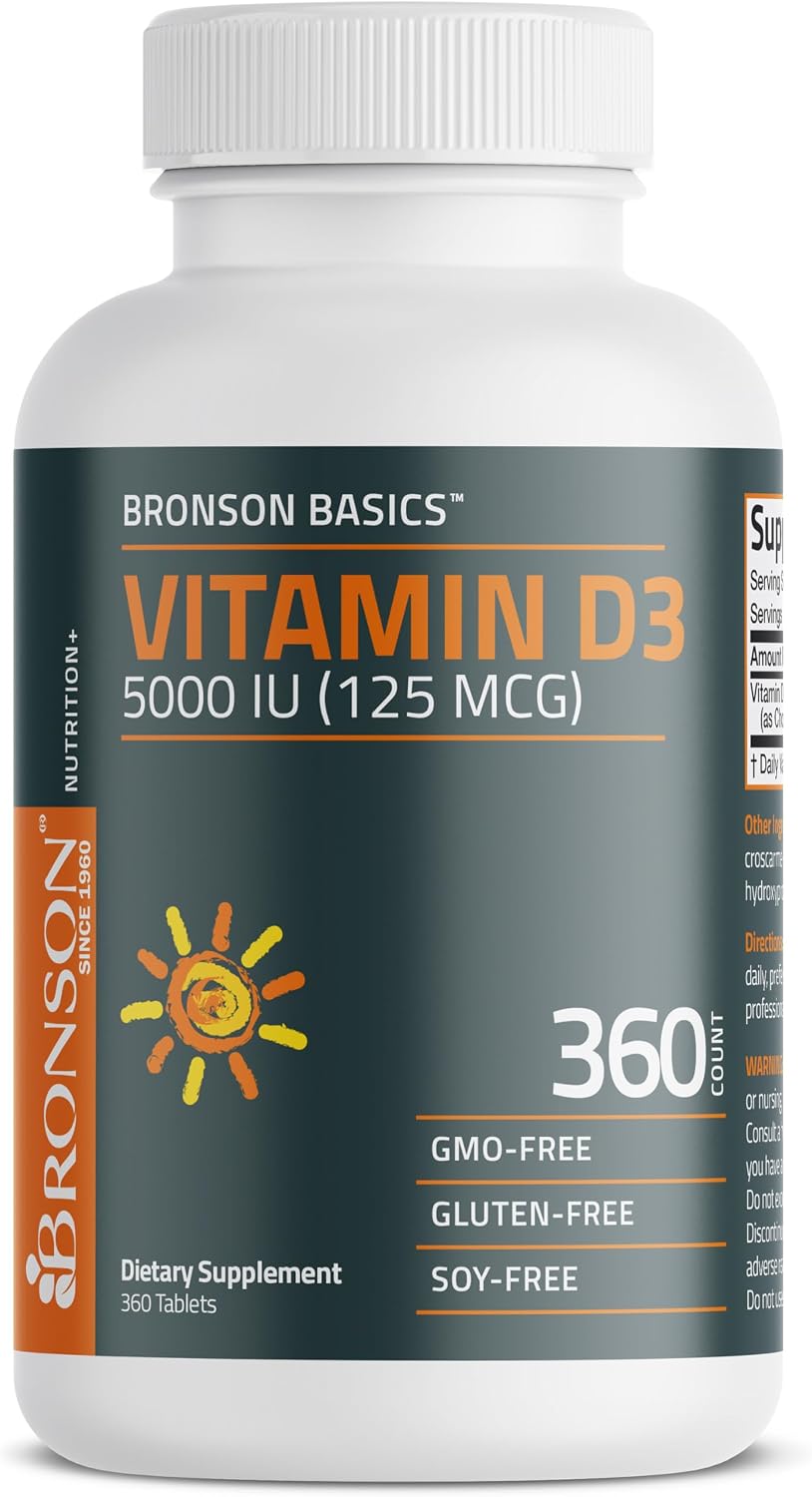 Detalle 1 de Bronson Vitamin D3 5,000 IU Tablets, 360 Count, Non-GMO, Gluten-Free