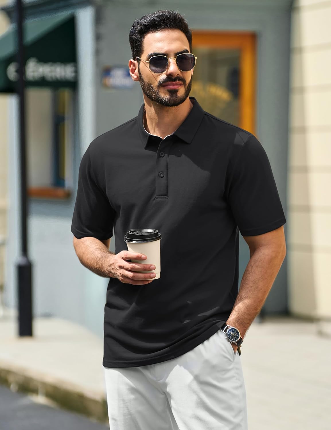 Thumbnail 1 de TACVASEN Herren Polohemd Kurzarm – atmungsaktives Baumwoll-Poloshirt mit Knopfleiste