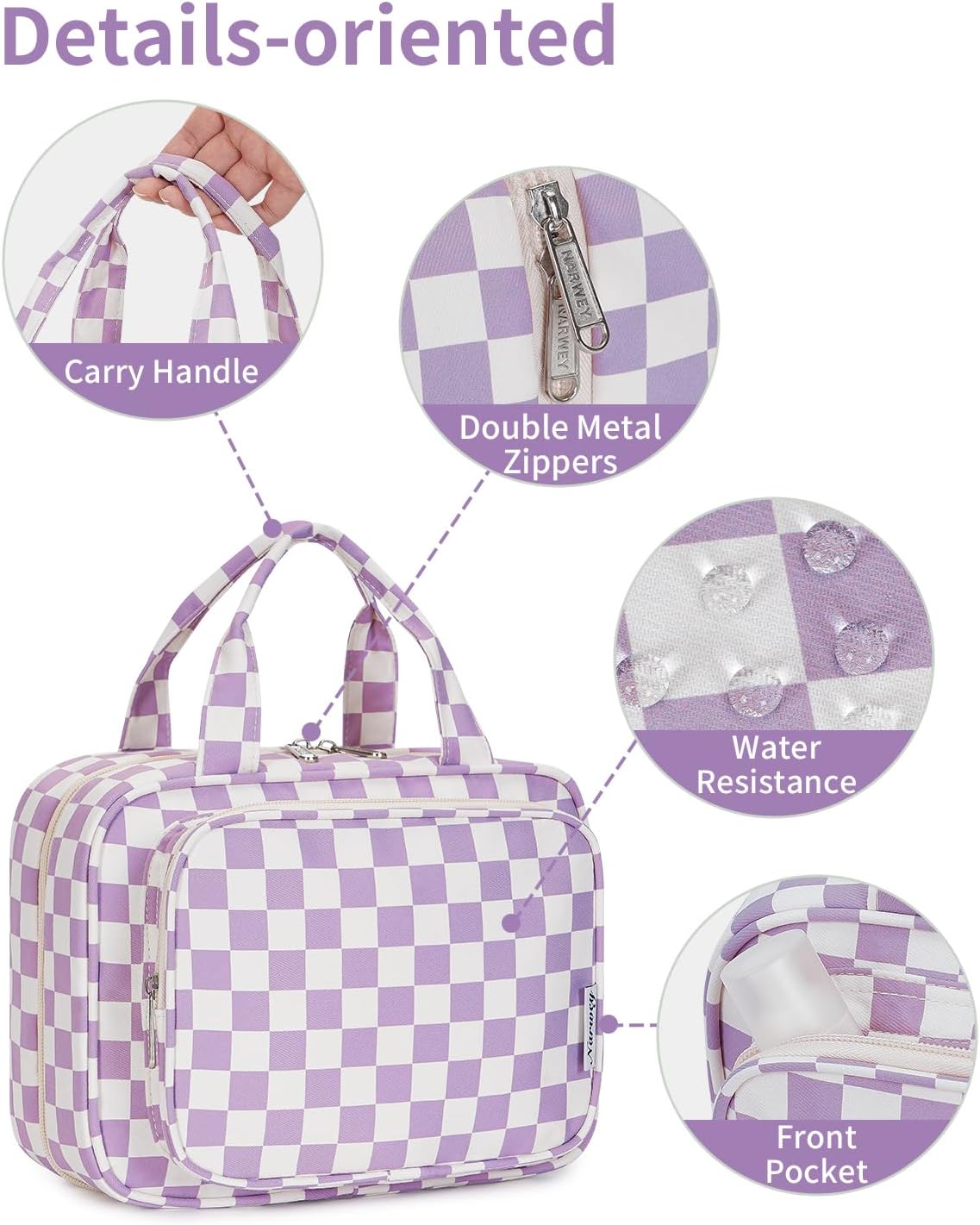 Thumbnail 6 de Narwey Checkered Hanging Travel Toiletry Bag for Women – Checkerboard Purple (Medium)