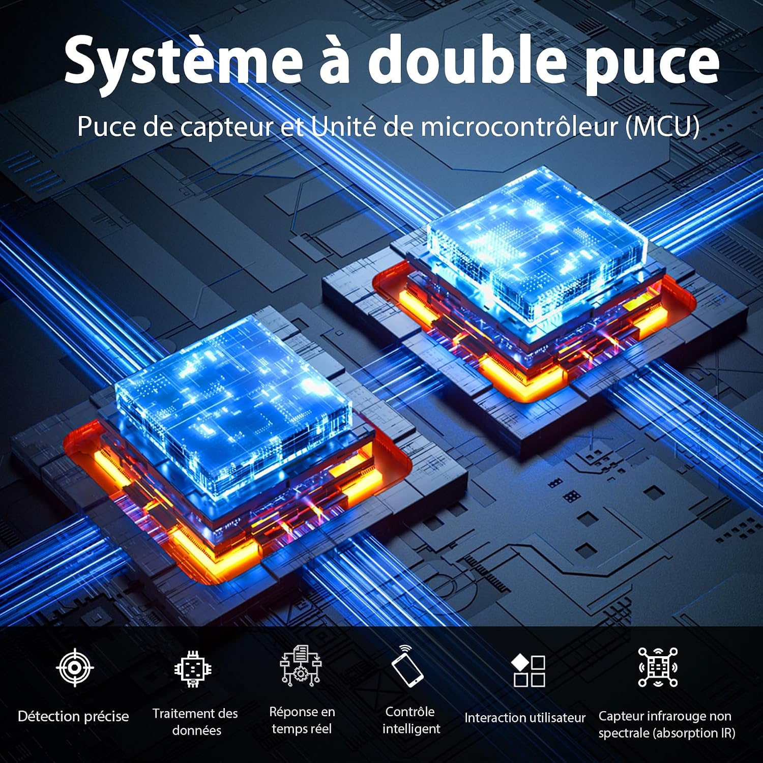 Detalle de Moniteur de Qualité de l’Air 15‑en‑1 avec Application Smartphone – Capteur CO₂, PM2.5/PM10, VOC et HCHO