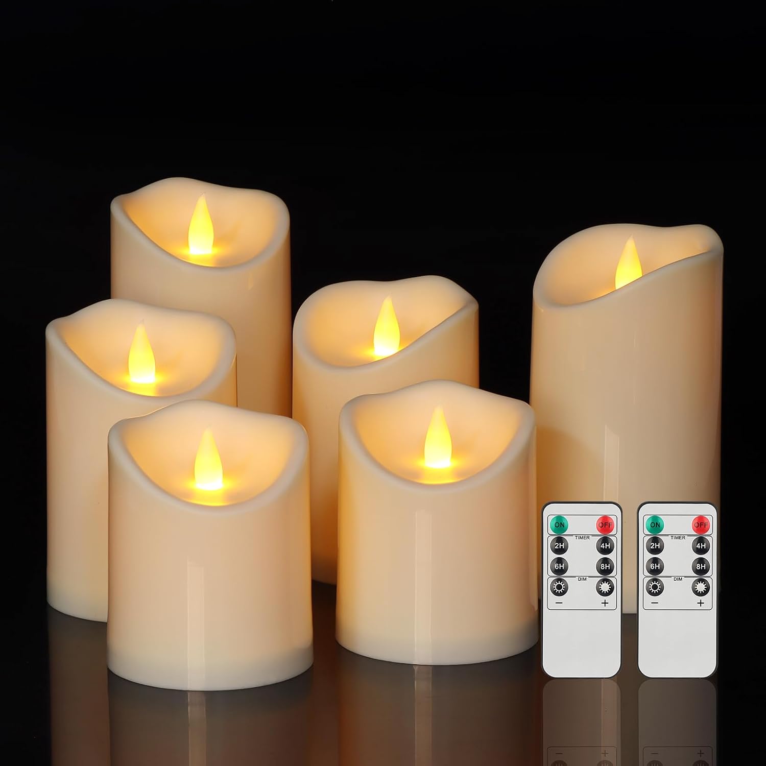 Haown HY-SJ-001 Flameless Candle Set, 6 Ivory Waterproof LED Pillars