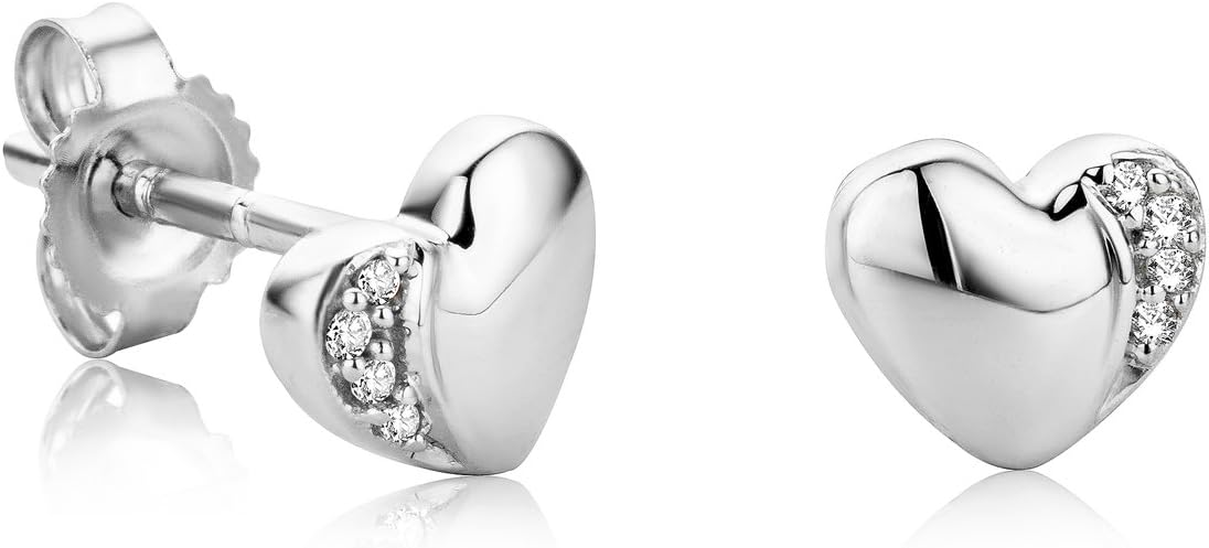 Detalle de Orovi Gioielli da donna: Orecchini a perno con 8 diamanti naturali rotondi e cuore in oro 9K