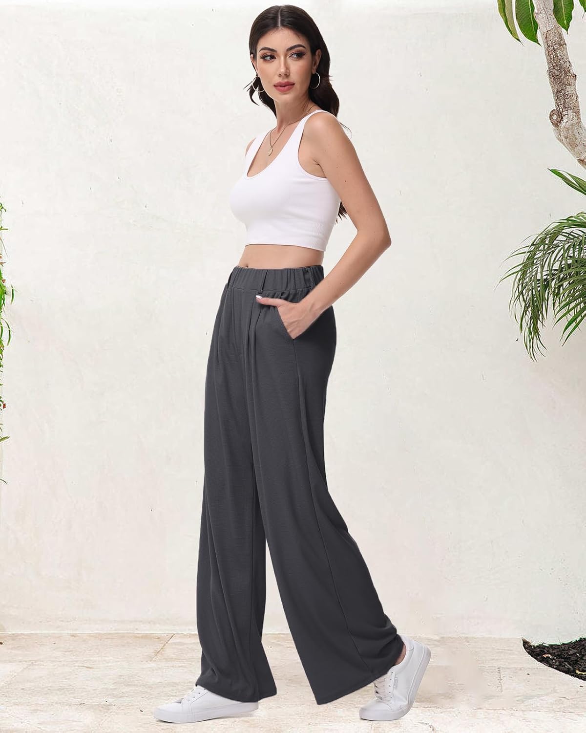 Thumbnail 2 de HMIYA Weite Hose Damen – Palazzo mit elastischer Taille, locker fallend und atmungsaktiv