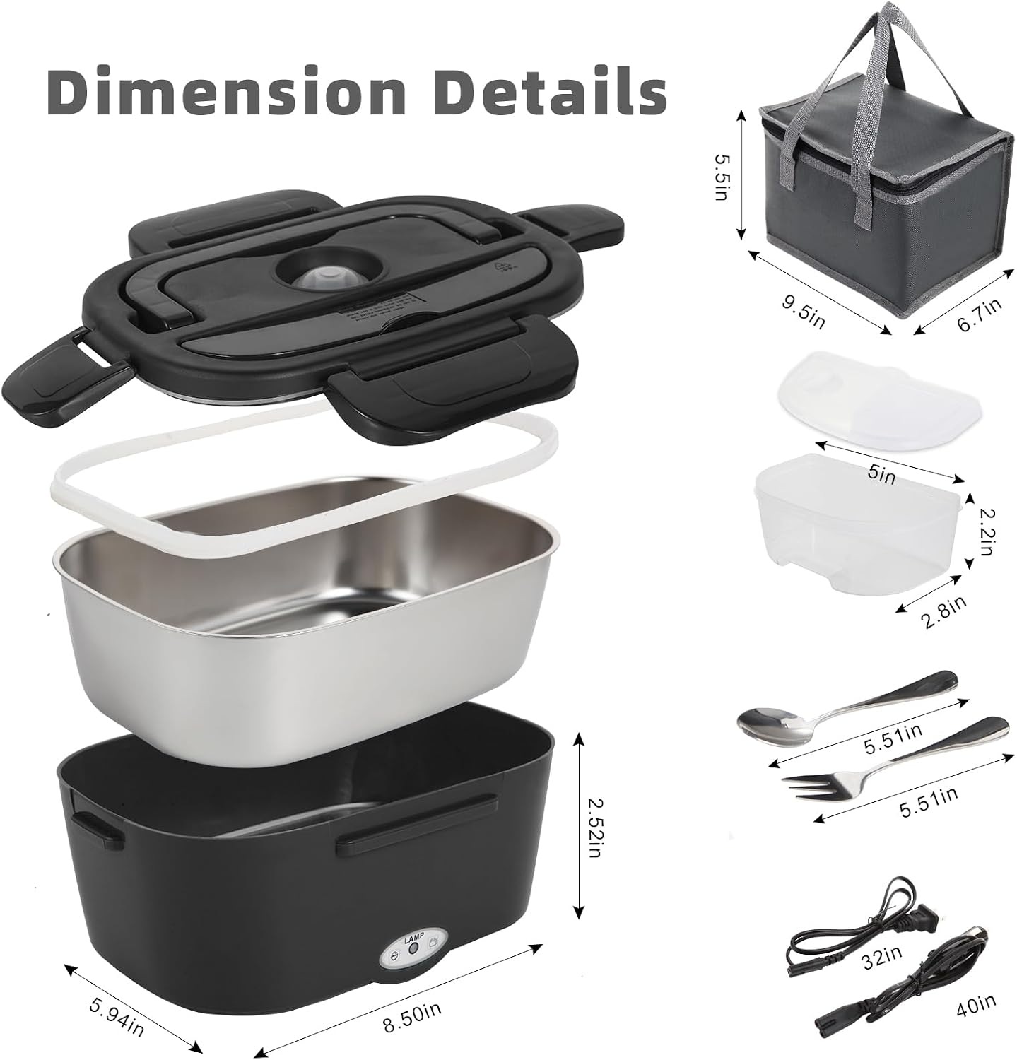 Thumbnail 6 de SOHIDA 80W Electric Lunch Box, 1.5 L Stainless Steel, 12V/24V/110V