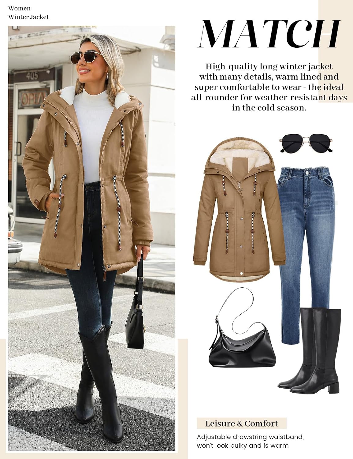Thumbnail 6 de Xnova Women's Winter Fleece-Lined Cotton Parka Jacket with Hood and Drawstring