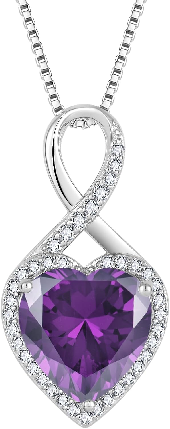 Thumbnail 6 de FJ Unendlichkeit Kette Damen 925 Sterling Silber Herz mit Geburtsstein & Unendlichkeitssymbol