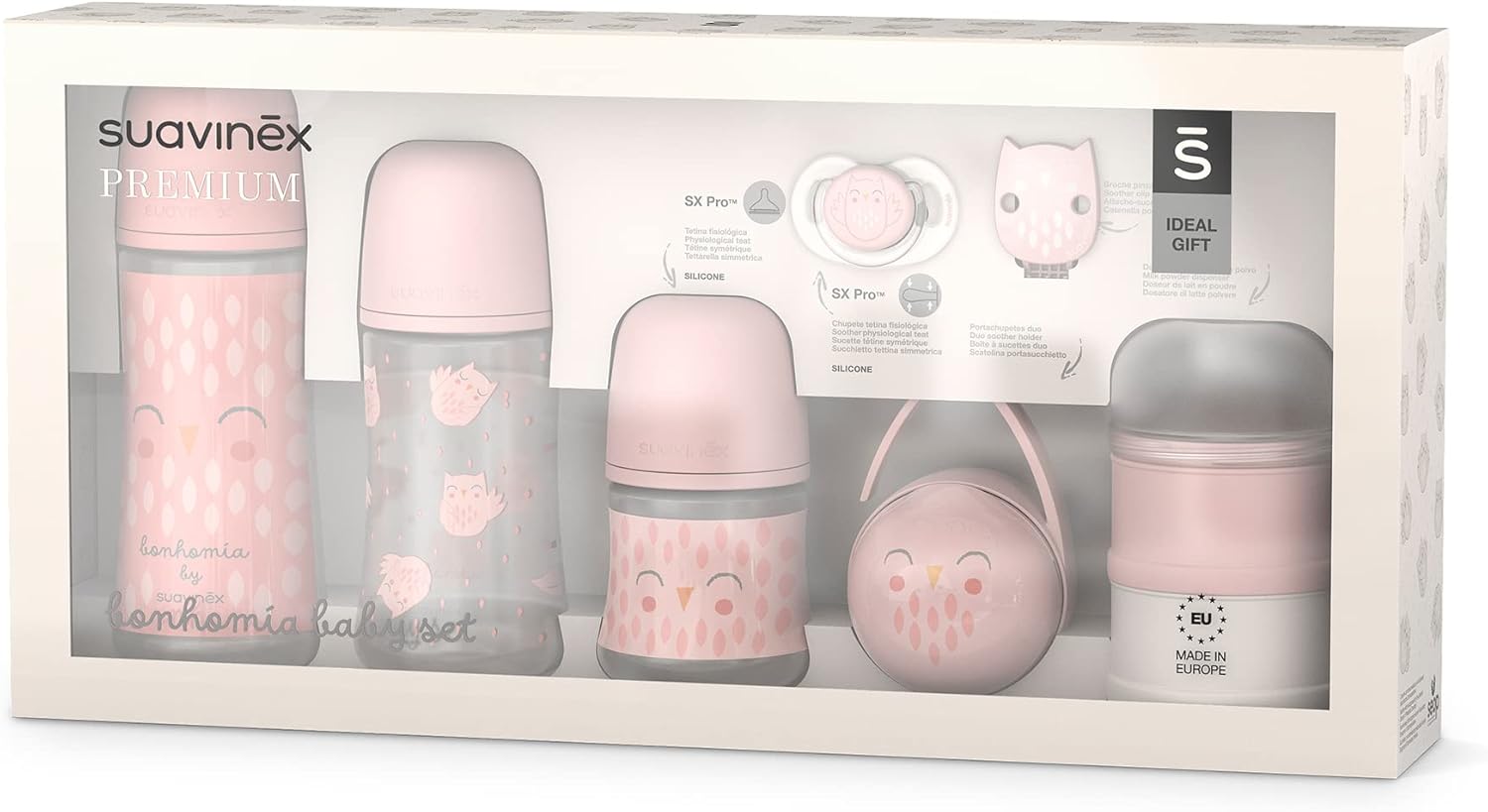 Detalle de Suavinex Cadeau Naissance Welcome Baby : coffret 4 biberons et accessoires rose