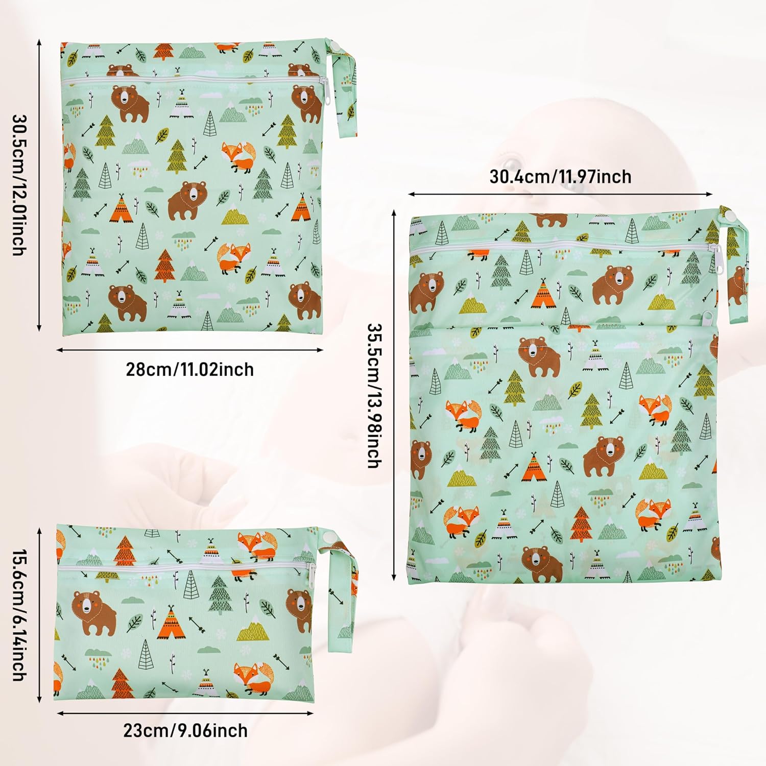 Thumbnail 1 de Zocipro Wetbag Set (3 Stück) für Stoffwindeln – Nass- und Trockenbeutel mit Reißverschluss für Kindergarten, Reisen & Pool