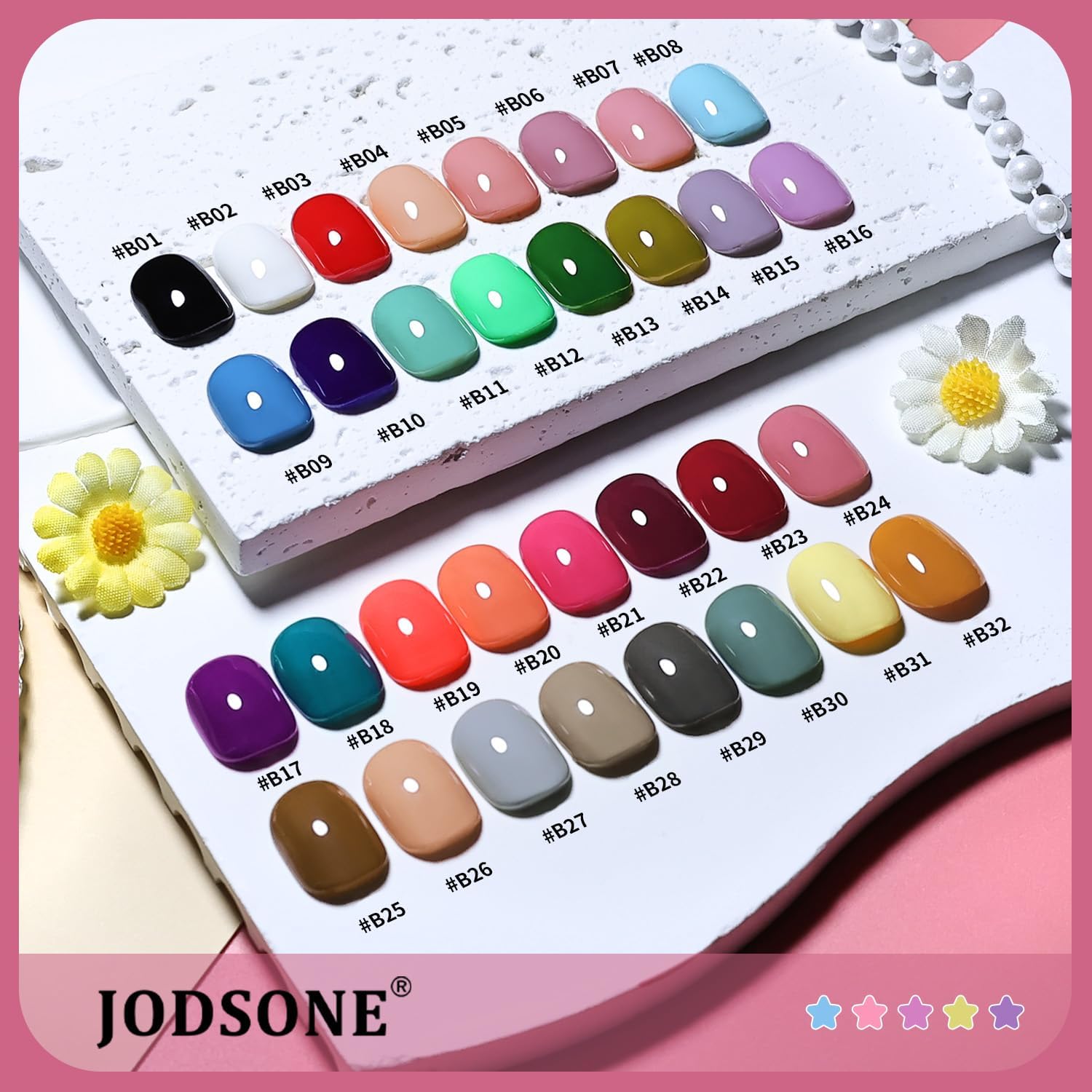 Detalle de JODSONE 30 Farben Gel-Nagellack-Set mit 6 Funktionsgelen (Base, Top, Matt) – für ein einheitliches Farbergebnis