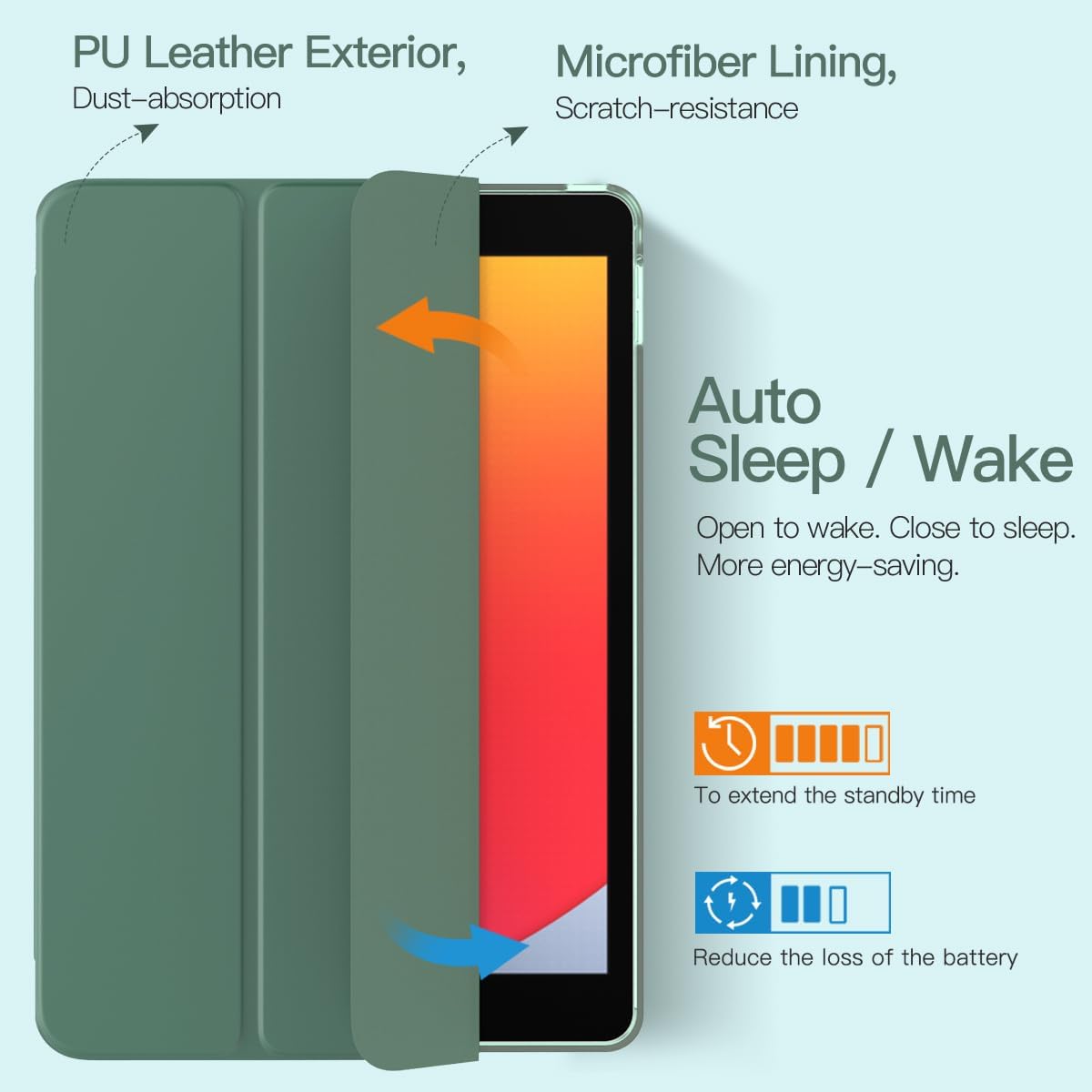 Thumbnail 2 de TiMOVO Morandi Green iPad 10.2 case for iPad 9th, 8th and 7th gen (Auto Wake/Sleep, stand)