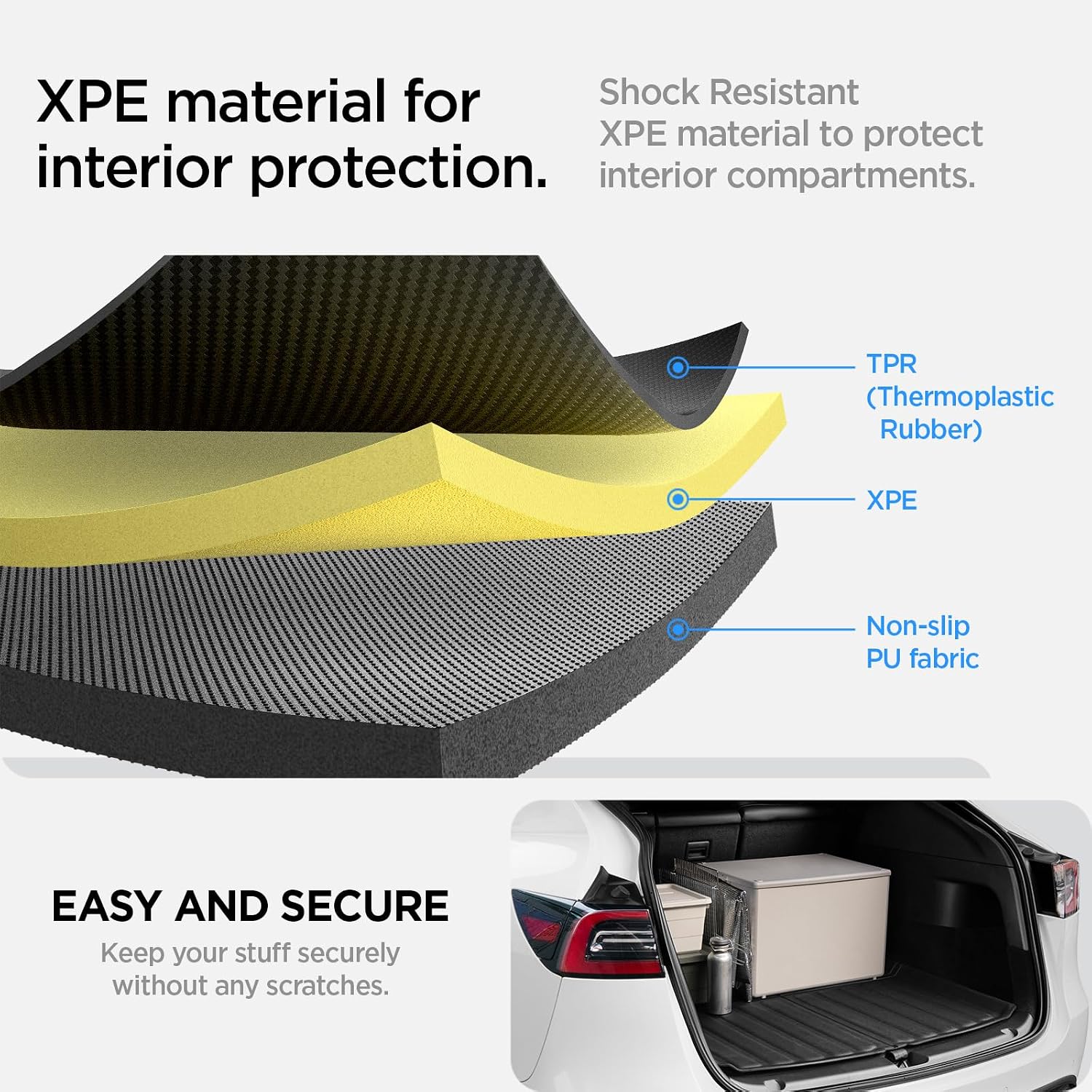 Detalle de Spigen Tesla Model Y (approx. 2024) Rear Trunk Mat / Cargo Liner in Carbon Edition