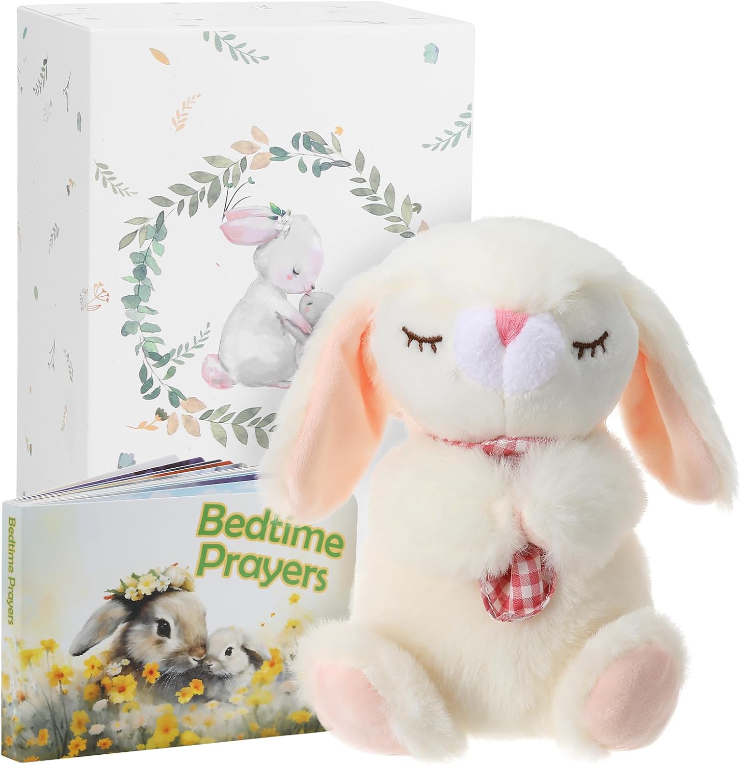 Sawnfay Baptism Gifts Set for Girls: 7" Praying Bunny Plush & Bedtime Blessing Book