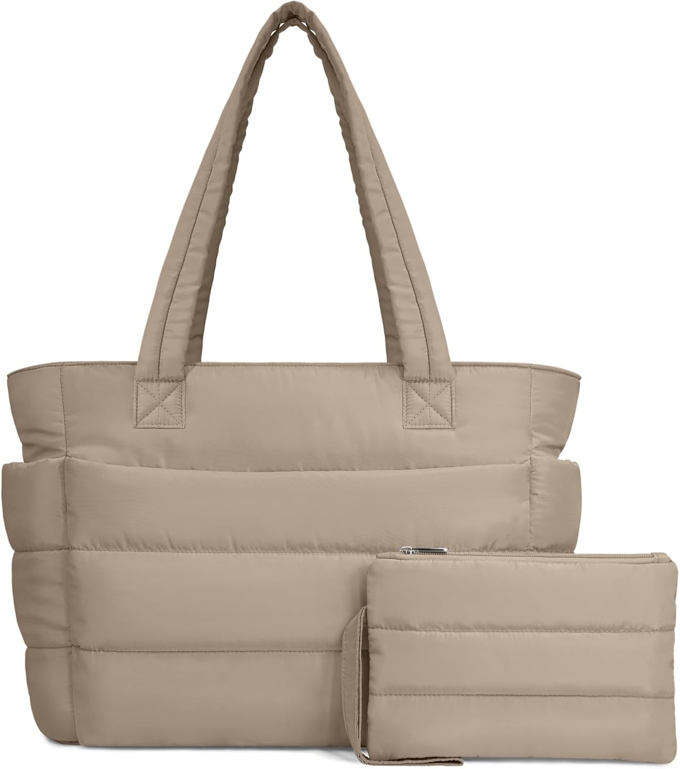 Detalle de TOPDesign Puffer Tote Bag for Women: Lightweight Quilted Work & Travel Shoulder Bag with Compartments