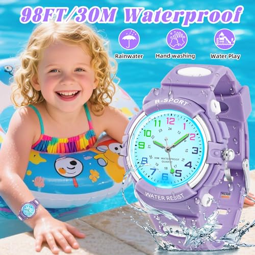 Thumbnail 2 de GUUMUXIN Lernuhr für Kinder – Analoge Uhr mit bunten Lichtern, TPU Armband, 30 m wasserdicht (5–16 Jahre)