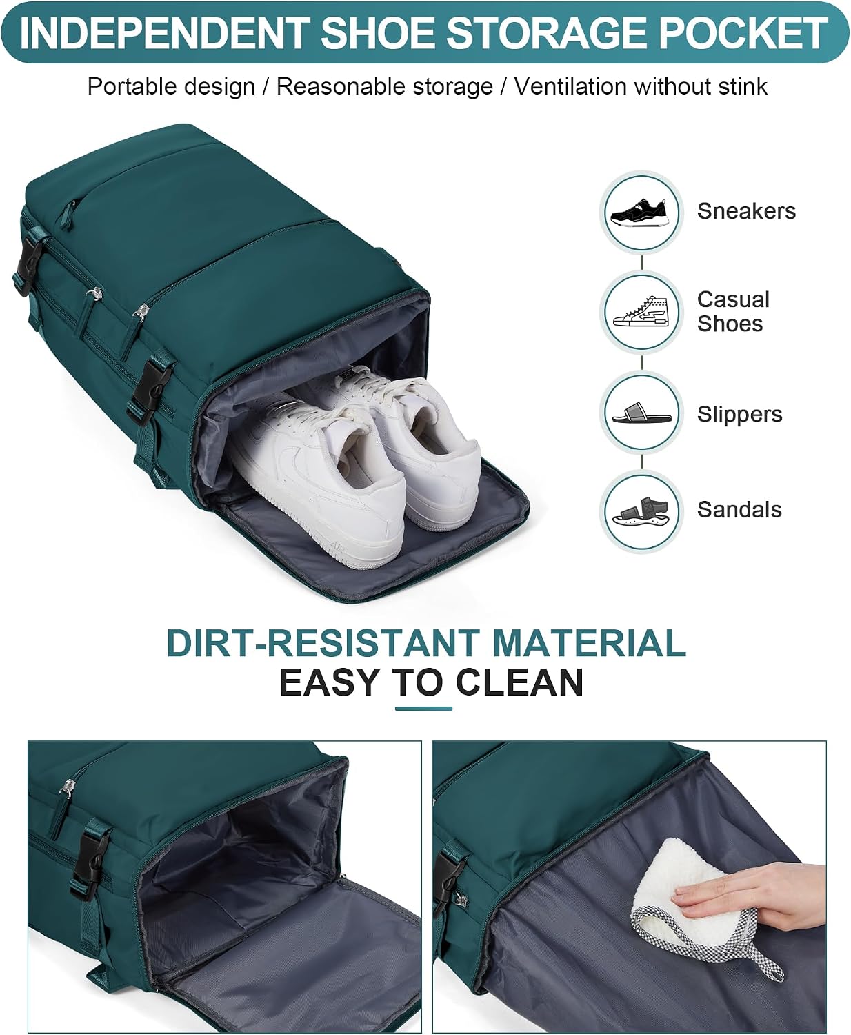 Detalle de SEAFEW Borsa da Cabina per Ryanair 40x30x20 cm – Zaino impermeabile multiuso con scomparti per laptop 14" (G3-blu pavone, chiaro)