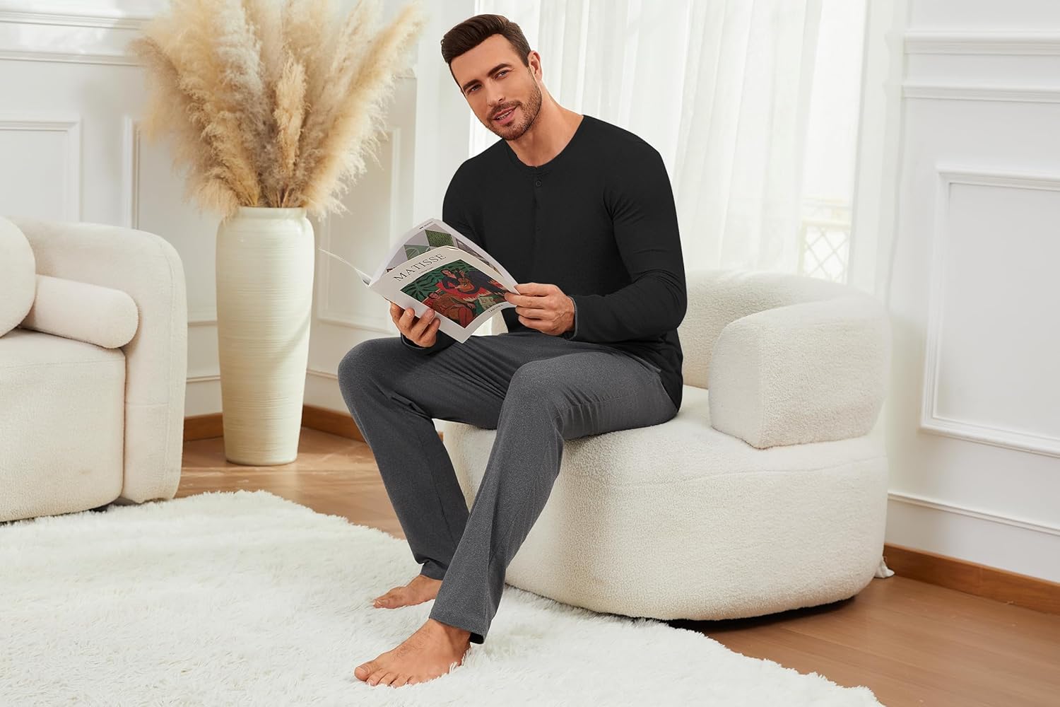 Thumbnail 4 de Uniexcosm Pyjama Homme Hiver en Coton – Ensemble 2 pièces à boutons