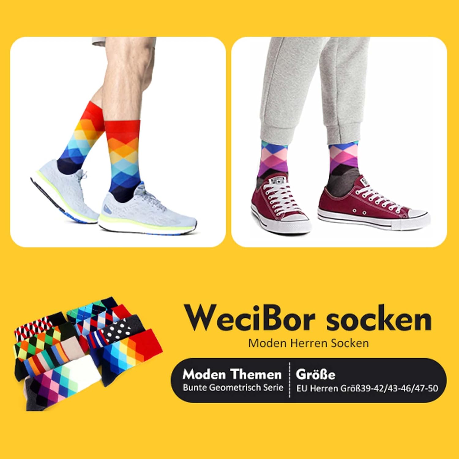 Detalle 2 de WeciBor 12 Paar Bunte Herren Socken Baumwolle