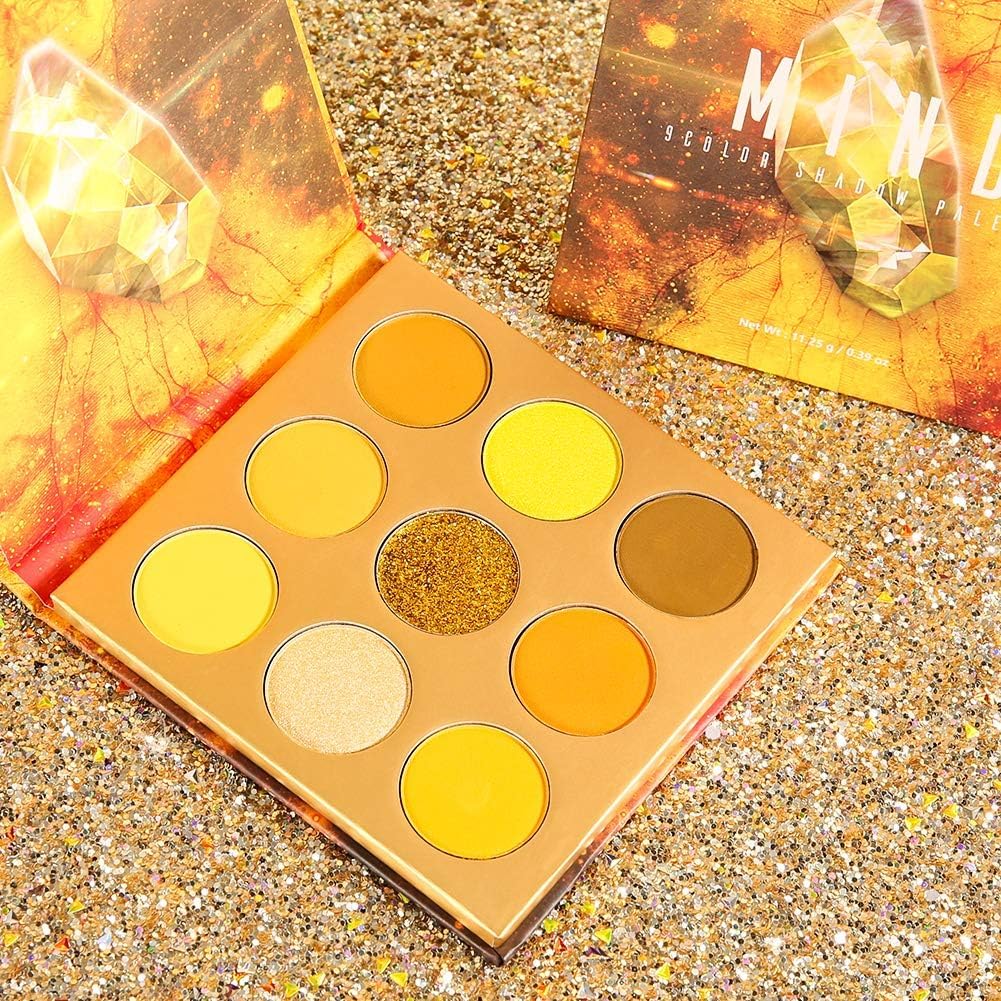 Detalle de Docolor Lidschatten Palette Gelb mit Edelstein-Optik – 9 vegane Farben für Matte, Schimmer & Glitzer