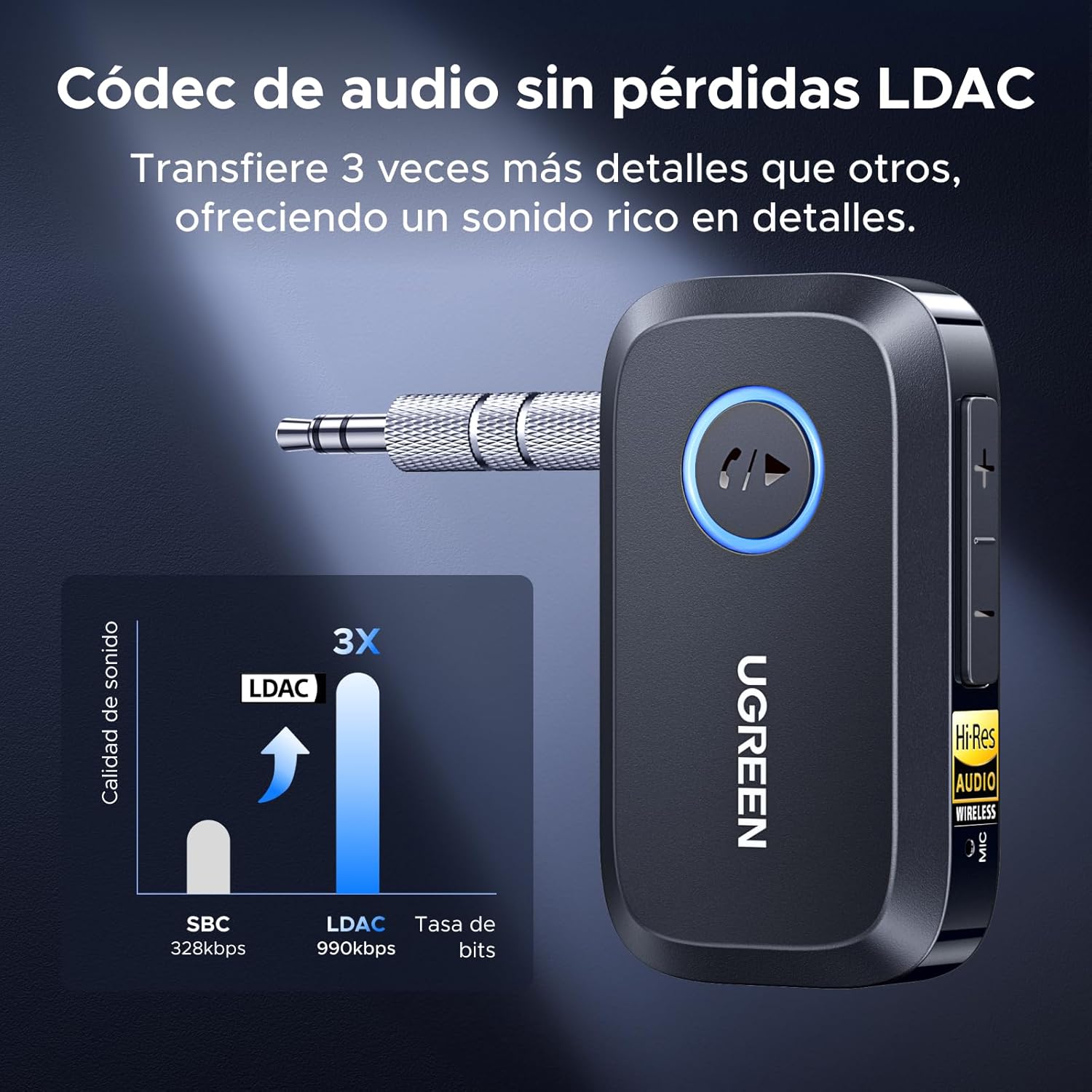 Detalle 2 de UGREEN Receptor Bluetooth 6.0 LDAC 17 horas