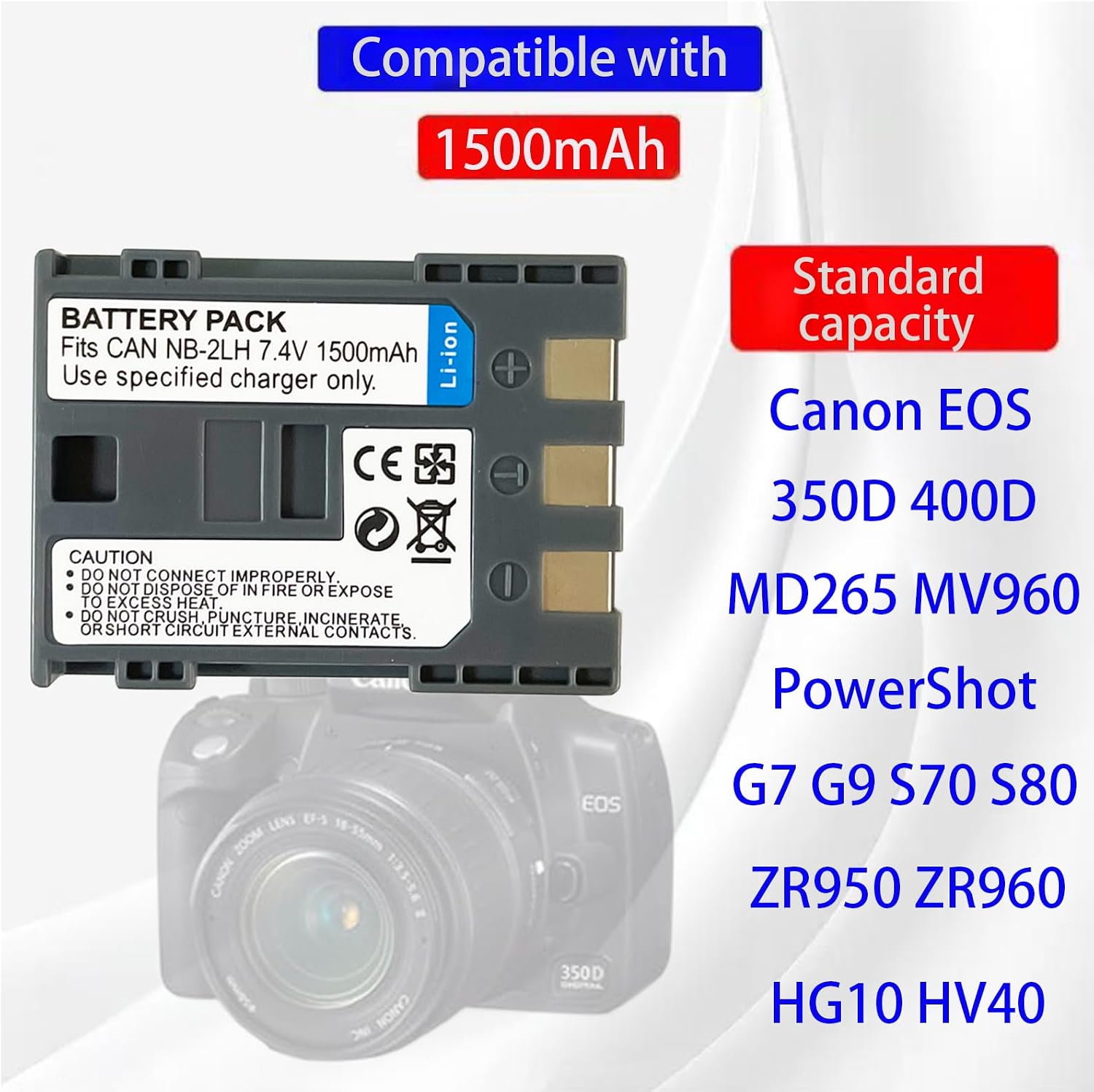 Detalle 2 de Aousavo NB-2L NB-2LH Ersatzakku – kompatibel mit Canon EOS 350D/400D, PowerShot G7/G9 und weiteren Modellen