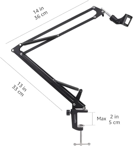 Detalle 2 de Amazon Basics Soporte de Brazo Articulado para Micrófono (35,6 cm) con Filtro Antipop y Abrazadera