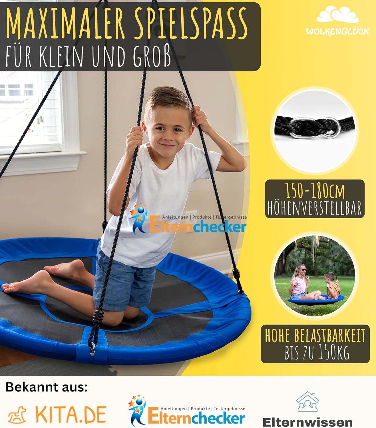 Detalle 2 de WOLKENGLÜCK Nestschaukel 110 cm bis 150 kg
