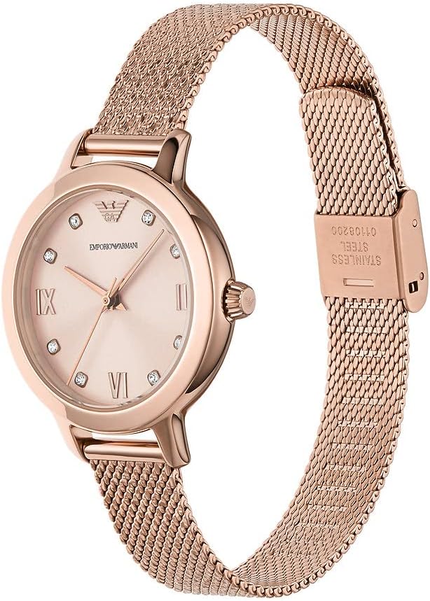 Thumbnail 3 de Emporio Armani Montre pour Femmes 32mm – quartz, cadran rose et bracelet maille milanaise en acier doré rose