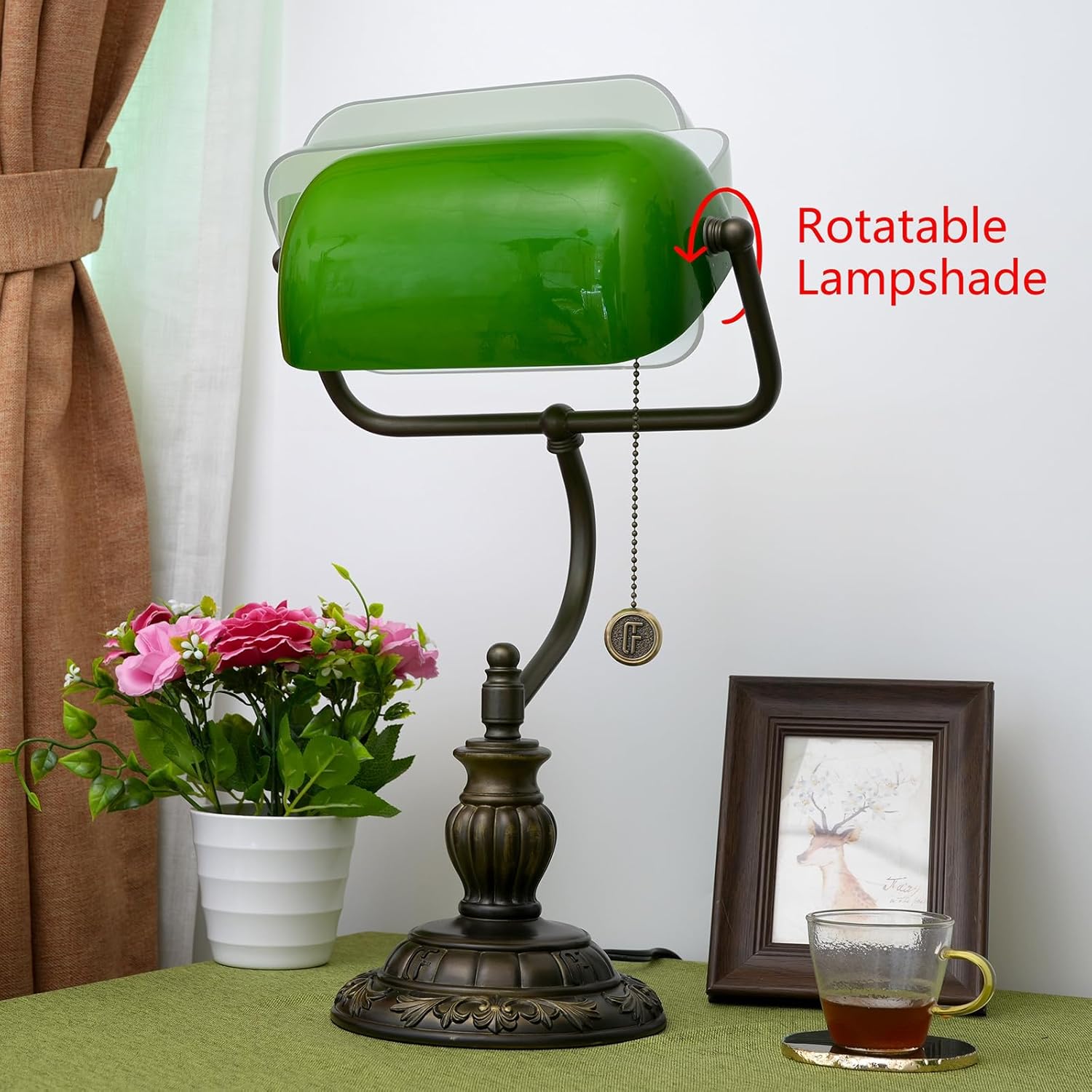 Thumbnail 6 de Blivuself Green Bankers Lamp with Stained-Glass Shade – retro bedside or desk reading light