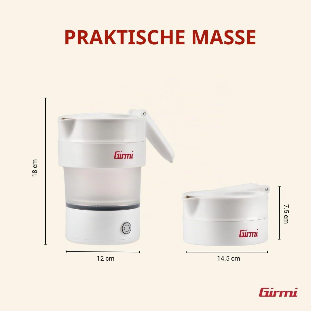Detalle 2 de Girmi BL03 Zusammenklappbarer Reise-Wasserkocher – 0,6 L, 600 W, Silikon-Kanne, BPA-frei, abnehmbares Kabel, Weiß