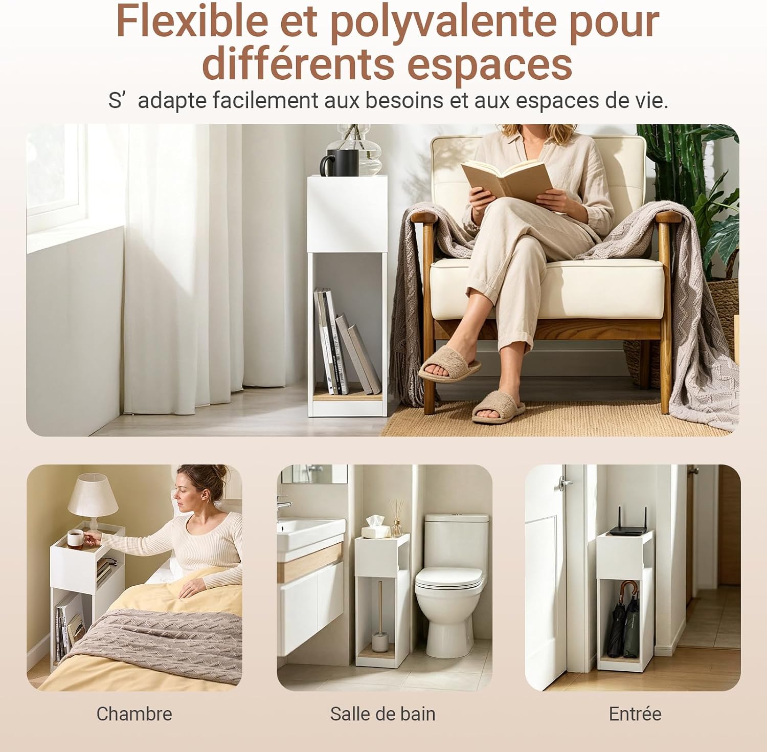 Thumbnail 5 de SoBuy Lot de 2 Tables de Chevet étroites 20 cm – Chevet avec tiroir réversible et encoche pour plinthe, blanc 20 x 35 x 60 cm, FBT171-WNx2