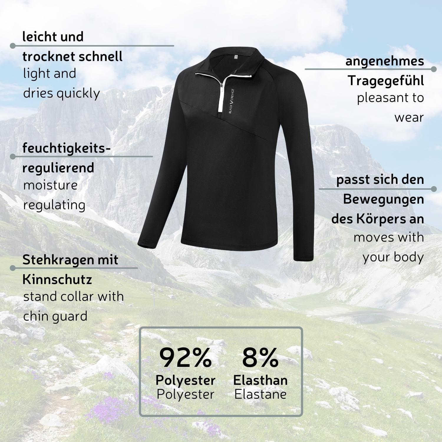 Thumbnail 3 de Black Crevice Maglia Funzionale Zip Donna – Maglia termica sportiva in poliestere-elastan