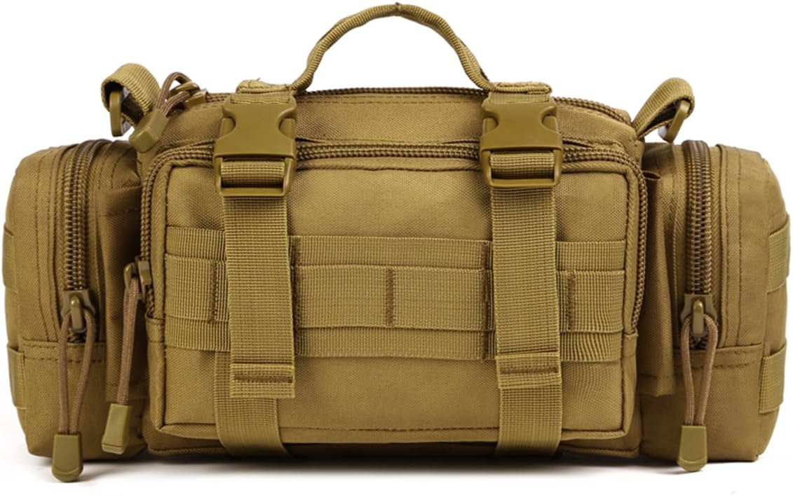 Detalle de Huntvp 3 Way Waist Bag Tactical MOLLE Crossbody Pack (Brown) for Hiking, Camping and More