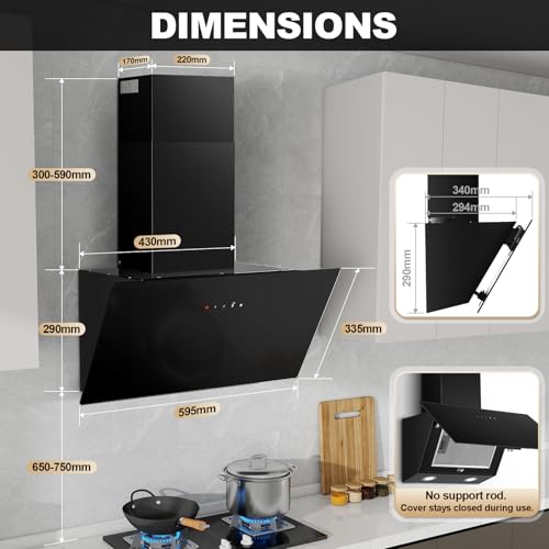 Thumbnail 7 de TopStrong Cooker Hood 60cm: Wall-Mounted, A+++ Black Extractor with 450 m³/h, Touch Control and 3 Speed + Booster