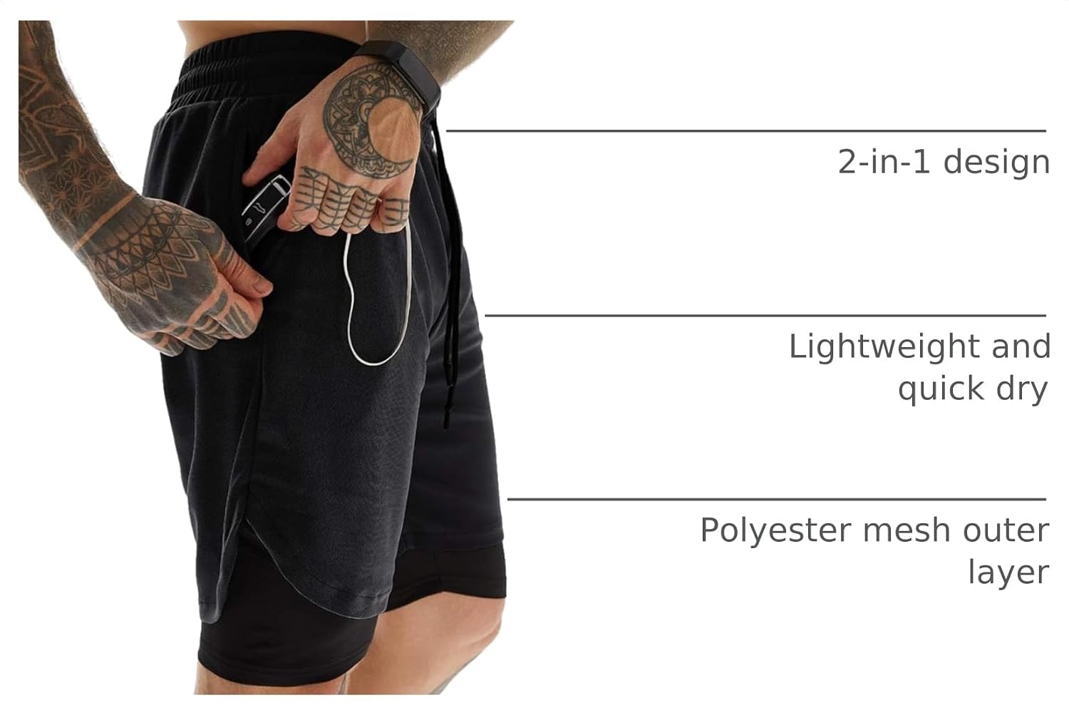 Detalle de JWJ 2-in-1 Men's Workout Shorts, 7-Inch Inseam with Compression Liner