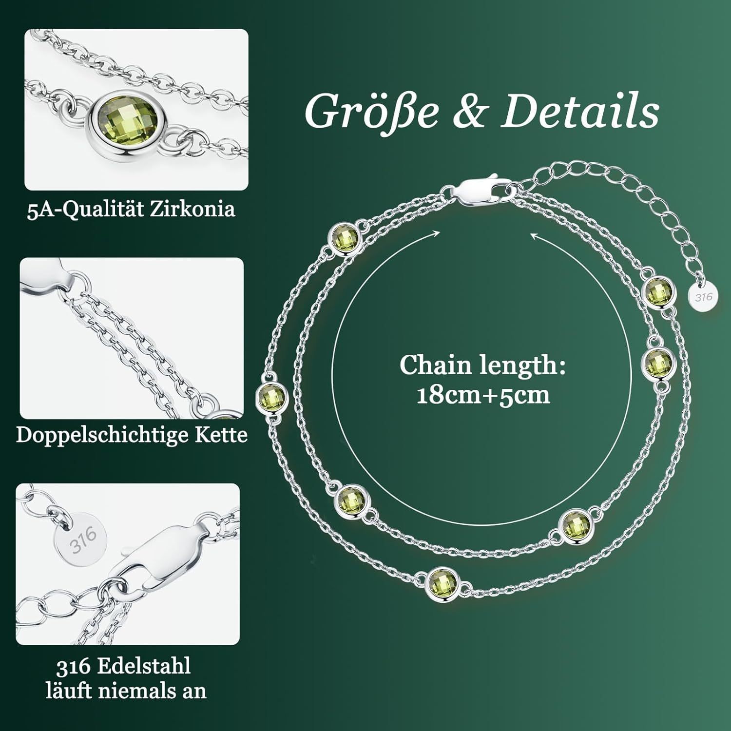 Thumbnail 4 de LOUISA SECRET Pferdeaugen-Armband für Damen aus 925 Sterling Silber mit Zirkonia, goldfarben, verstellbar