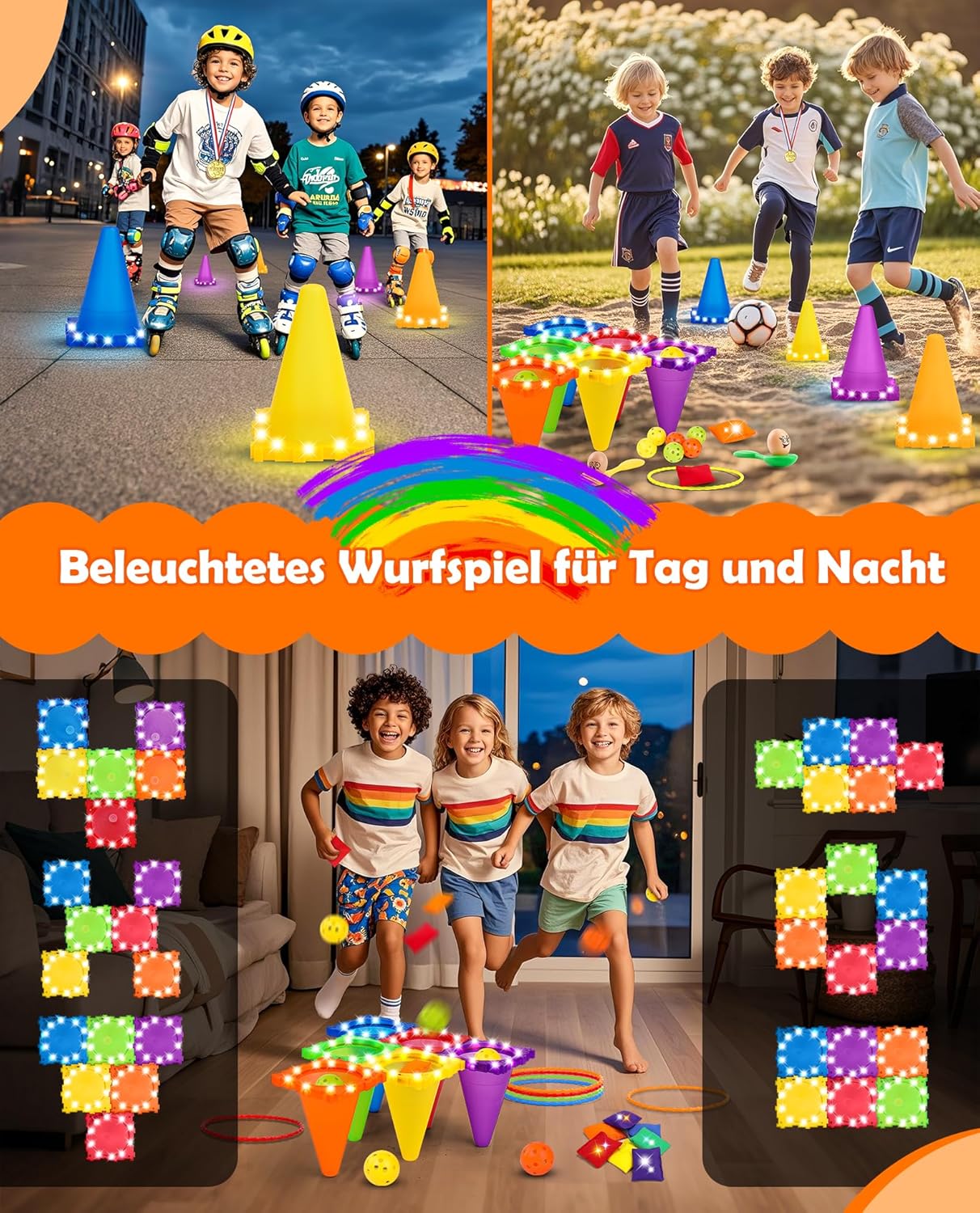 Thumbnail 1 de Eocolz Light Up Pylonen Kinder Outdoor Spiele LED-Kegel & Ringwurf-Set (6-in-1)