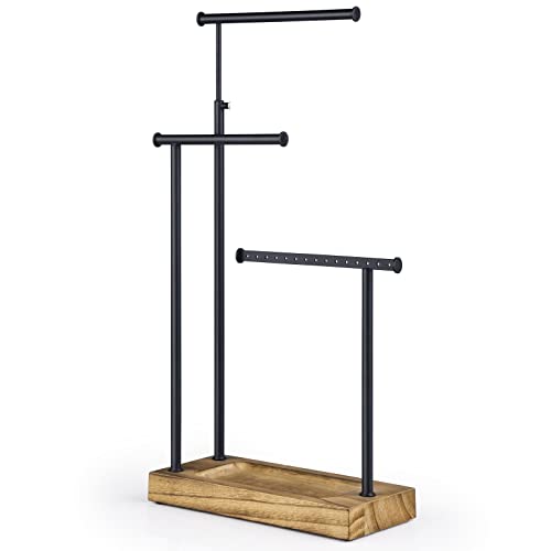 Detalle de SRIWATANA Schmuckständer Holz – Drehbarer 3‑Stäbe Kettenhalter